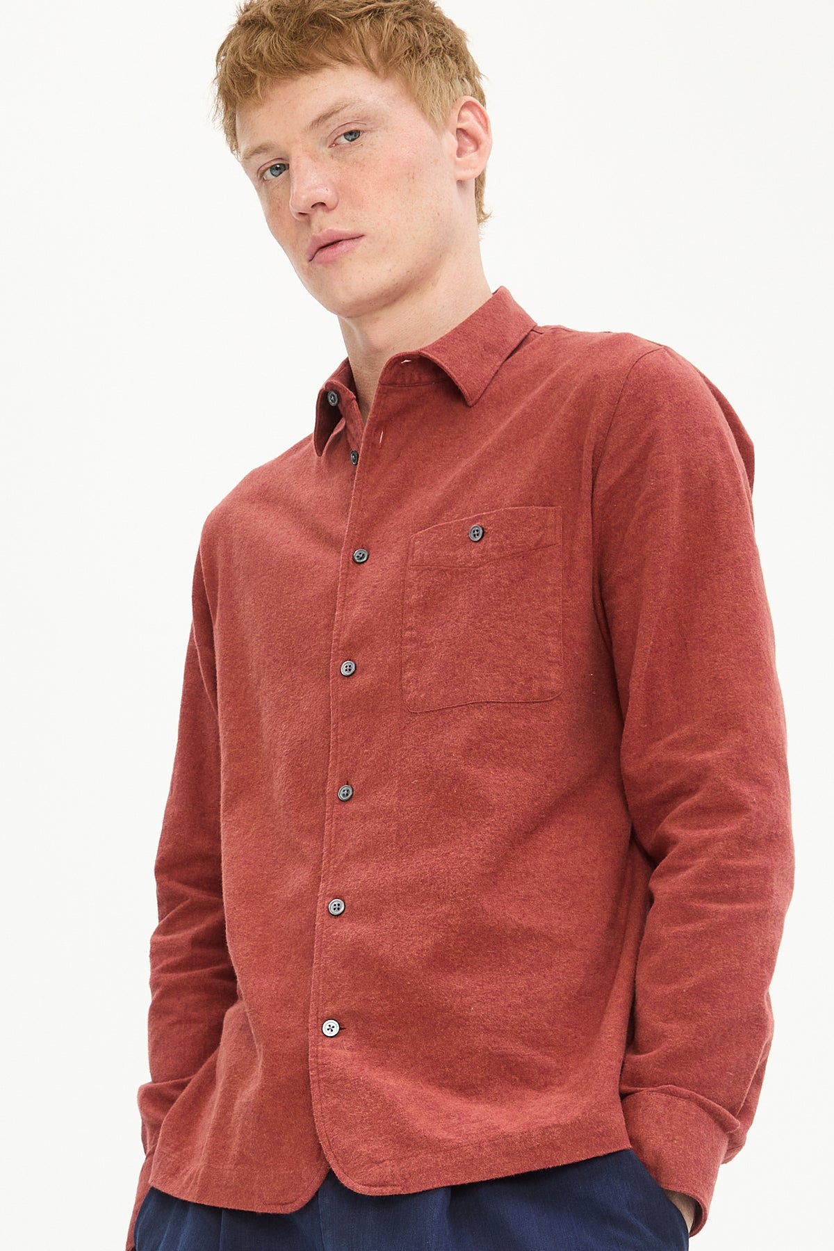 Strong Shirt in a Deep Orange Melange Recycled Italian Cotton Flannel