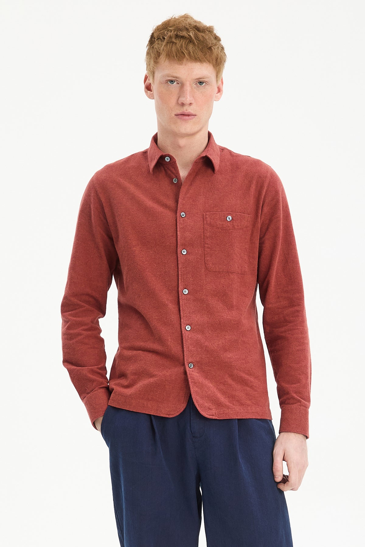 Strong Shirt in a Deep Orange Melange Recycled Italian Cotton Flannel