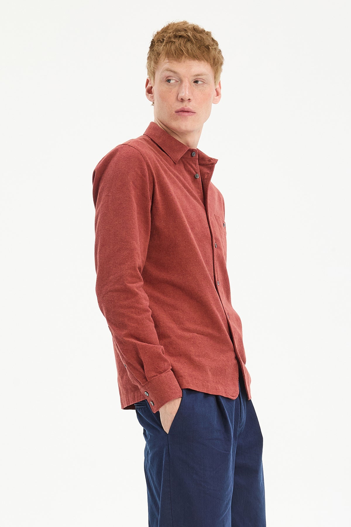 Strong Shirt in a Deep Orange Melange Recycled Italian Cotton Flannel