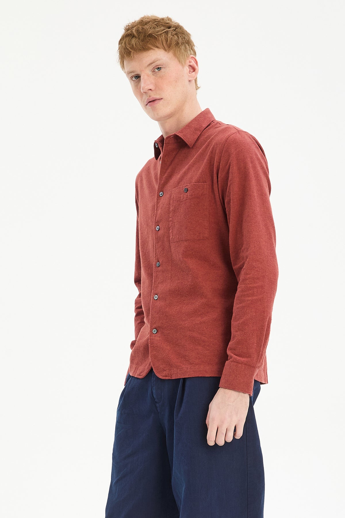 Strong Shirt in a Deep Orange Melange Recycled Italian Cotton Flannel