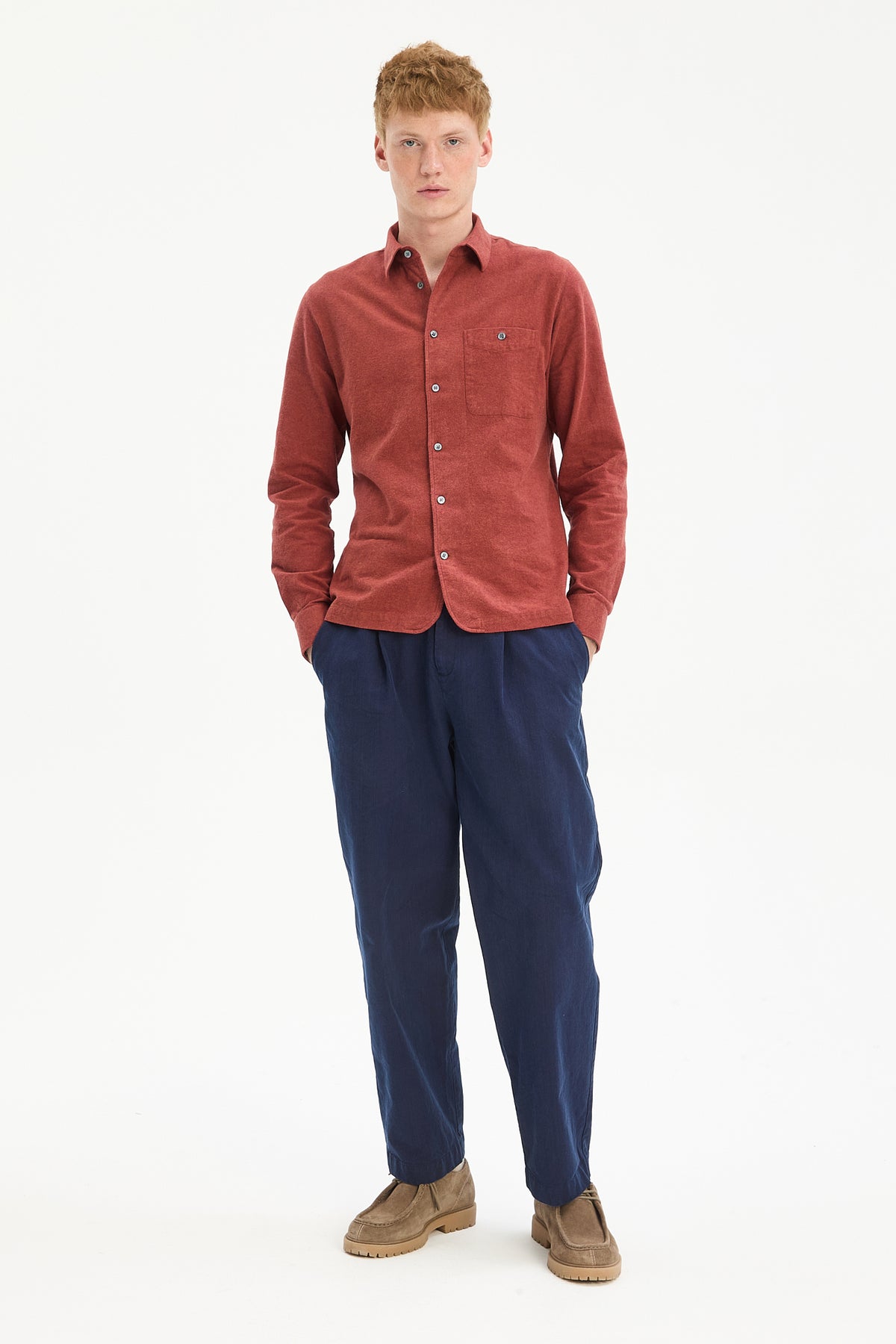 Strong Shirt in a Deep Orange Melange Recycled Italian Cotton Flannel