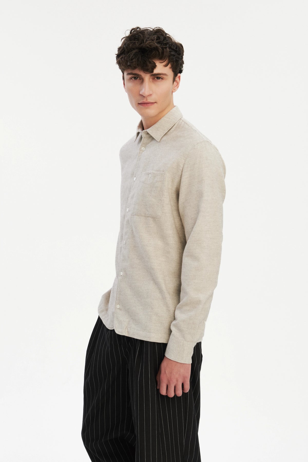 Strong Shirt in a Cream Beige Japanese Blend of Organic Cotton and Yak