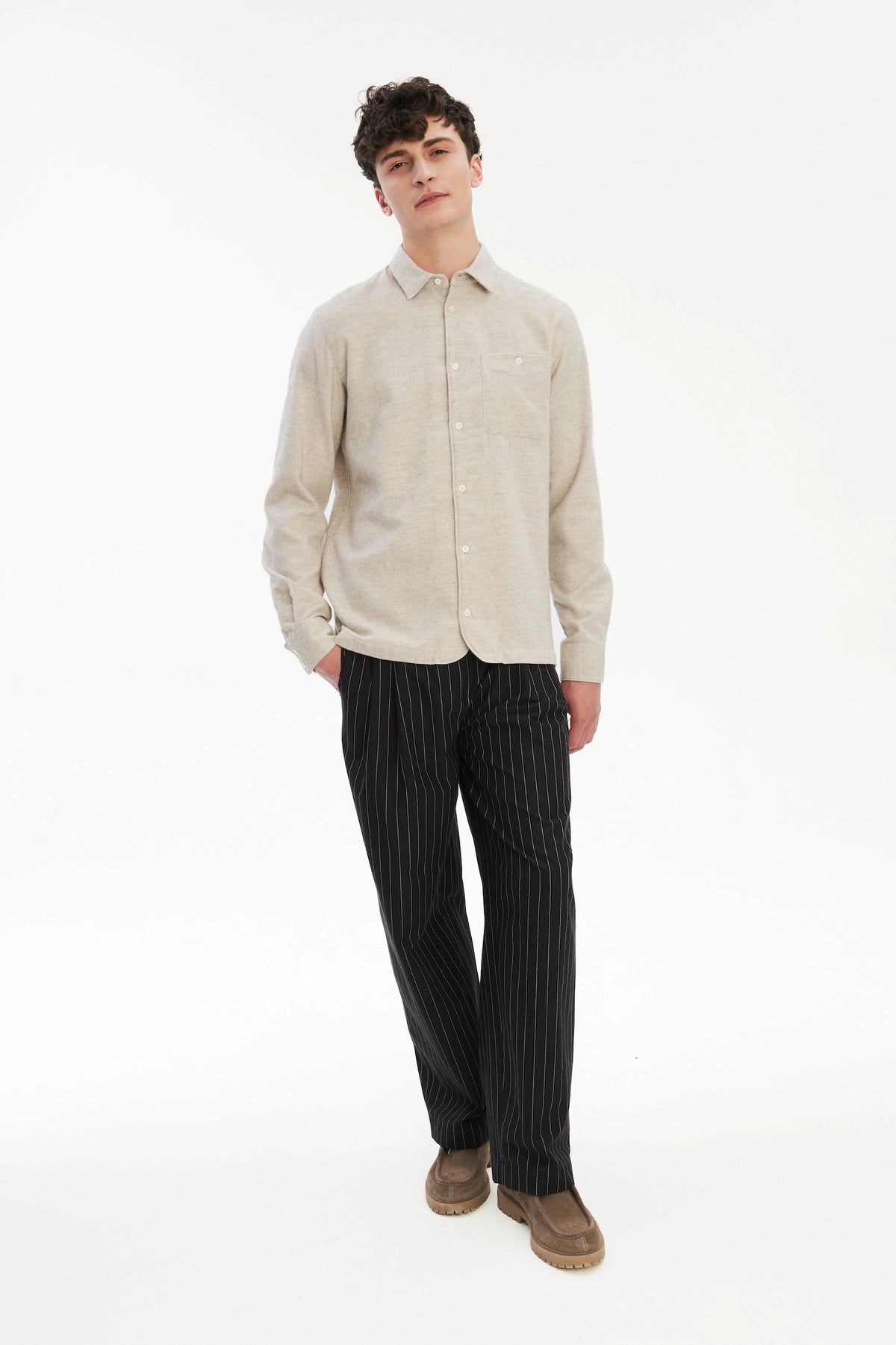 Strong Shirt in a Cream Beige Japanese Blend of Organic Cotton and Yak