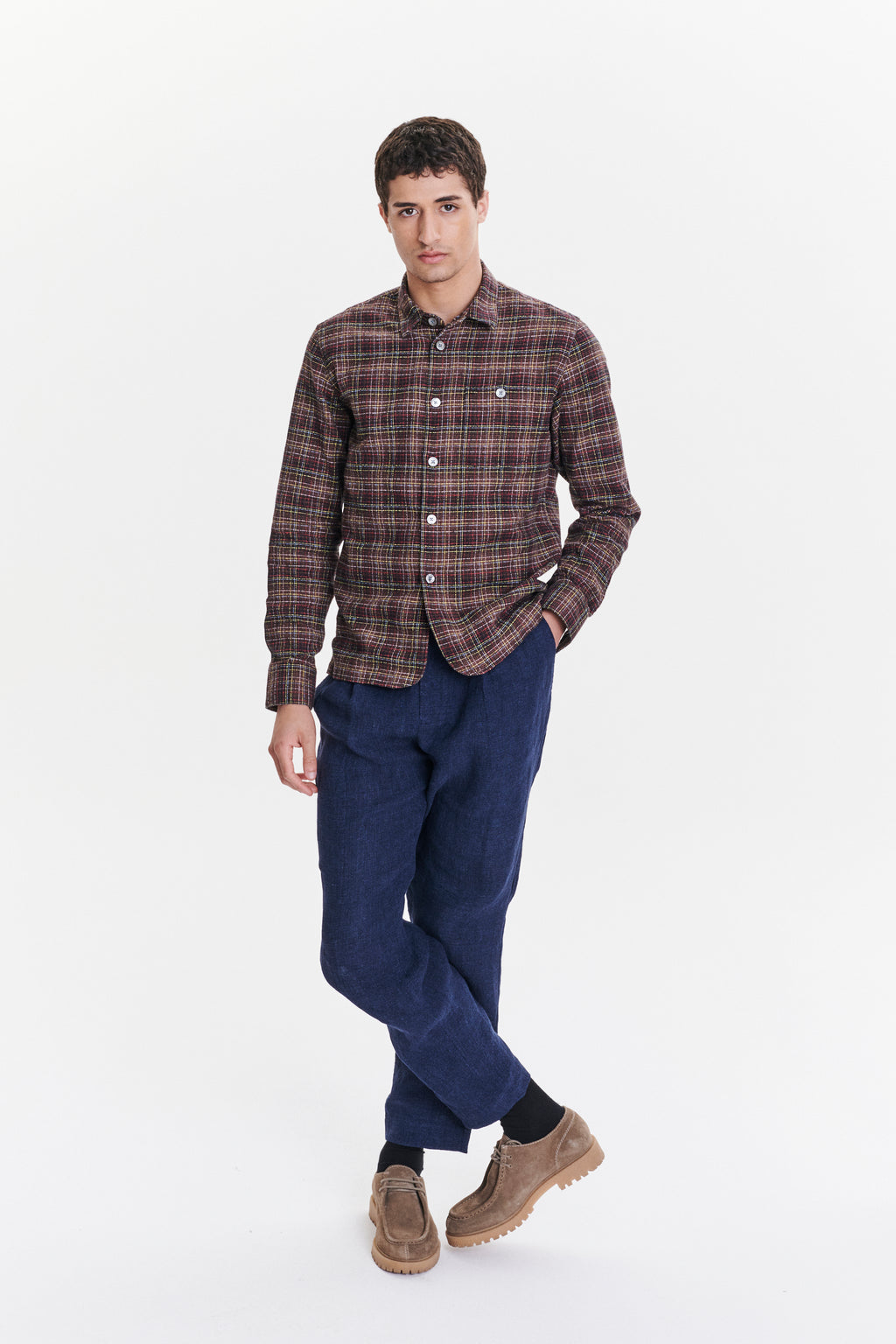 Strong Shirt a Brown, Yellow, White and Red Chequered Portuguese Cotton