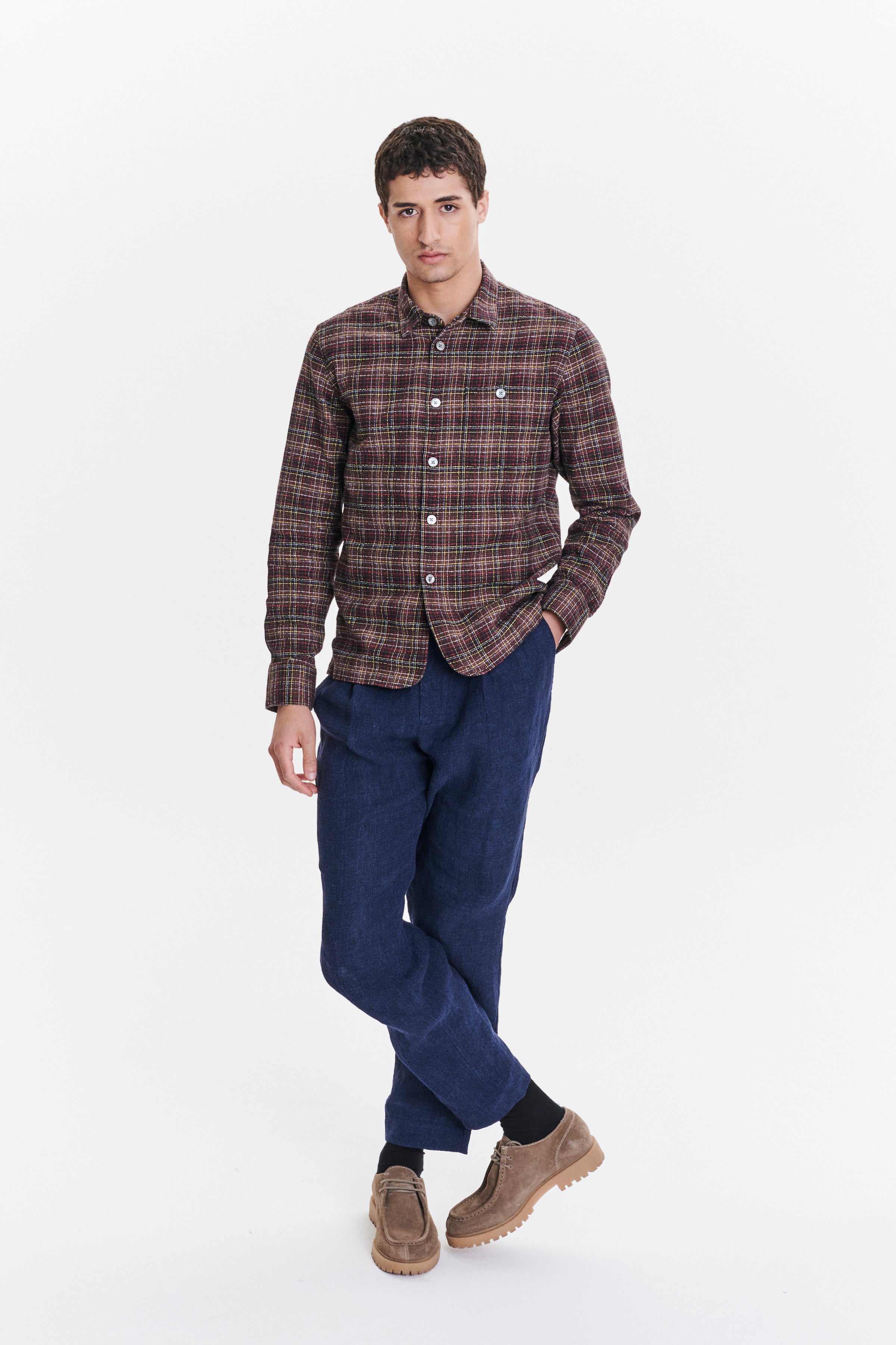 Strong Shirt a Brown, Yellow, White and Red Chequered Portuguese Cotton