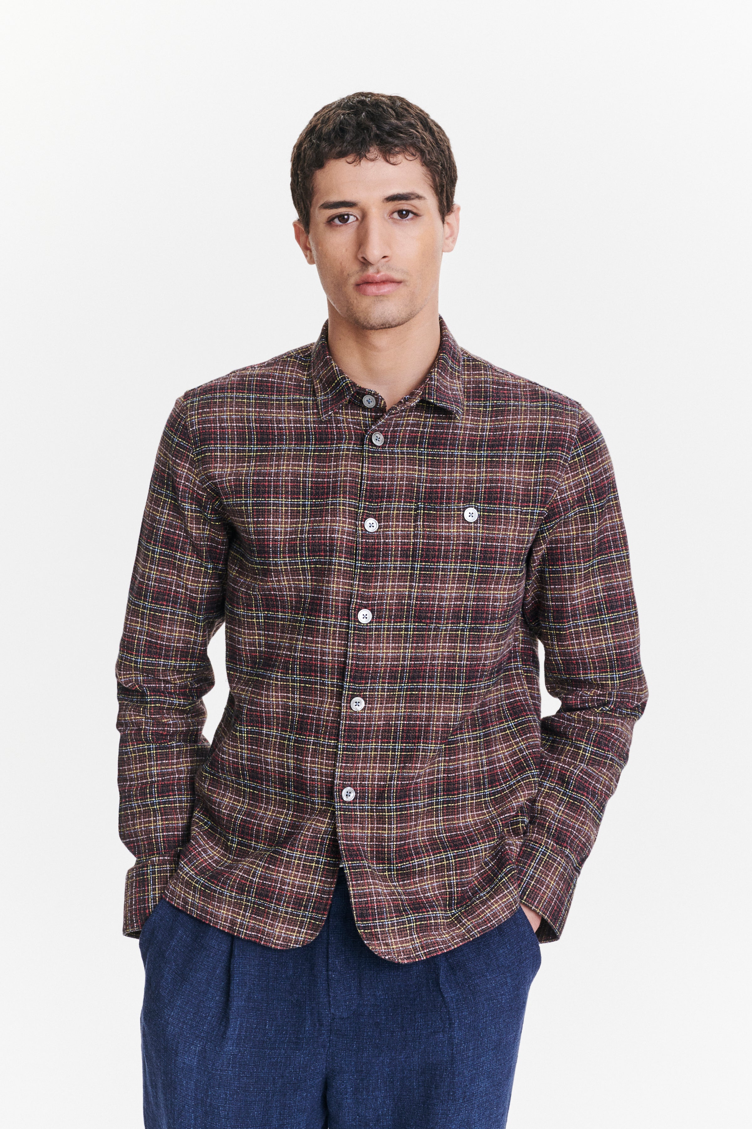 Strong Shirt a Brown, Yellow, White and Red Chequered Portuguese Cotton