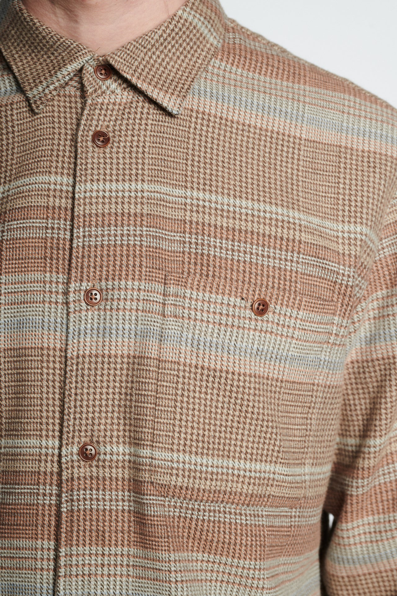 Strong Shirt in a Brown, Beige, Light Blue and Red Portuguese Cotton Flannel