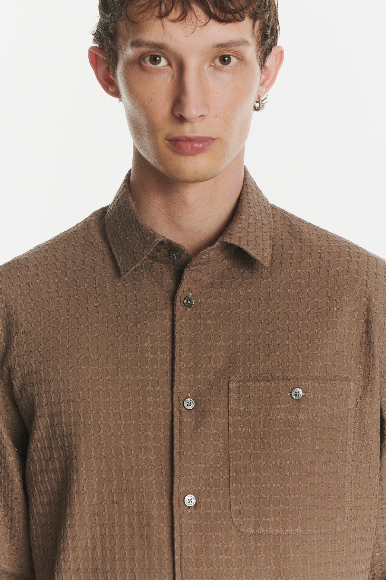 Strong Shirt in a Brown Sixties Inspired Structural Portuguese Cotton