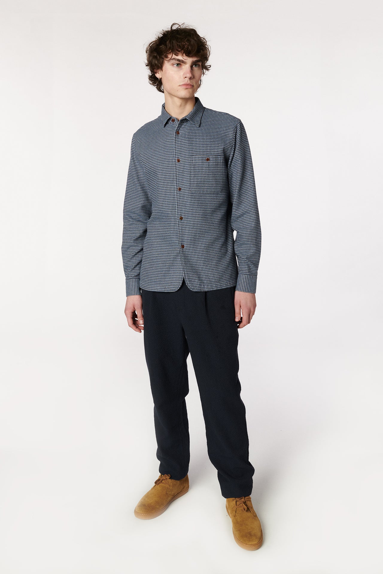 Strong Shirt in a Refreshing Mix of Dark and Light Blue Checkered Portuguese Cotton Flannel