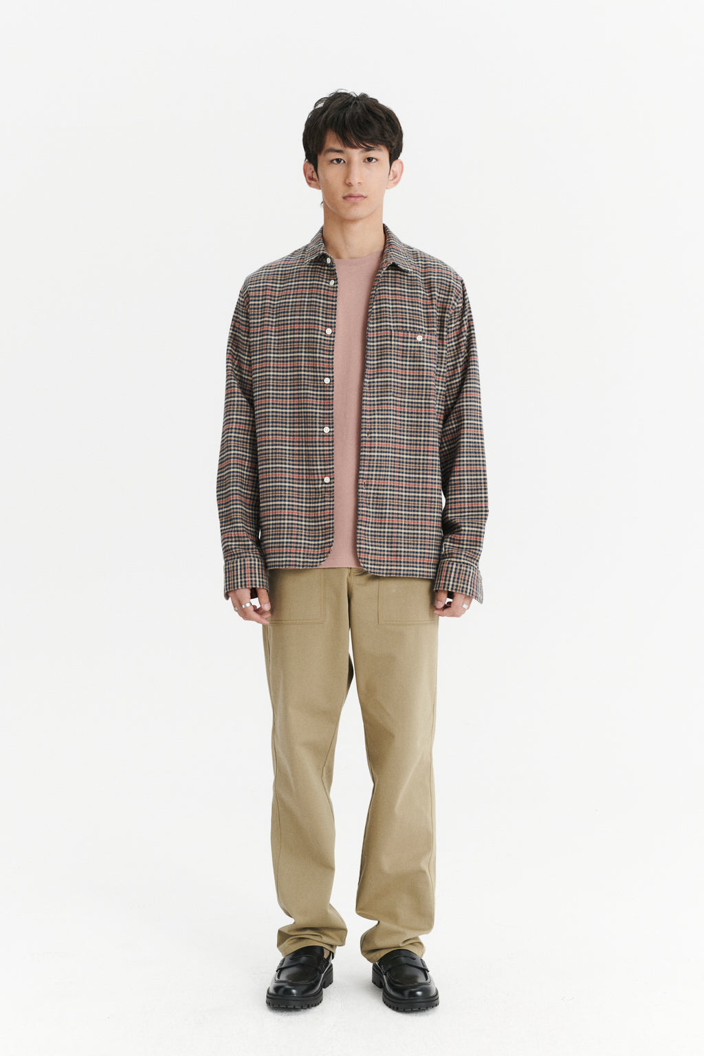 Strong Shirt in a Soft Red, Beige en Dark Blue Chequered Portuguese Cotton Flannel