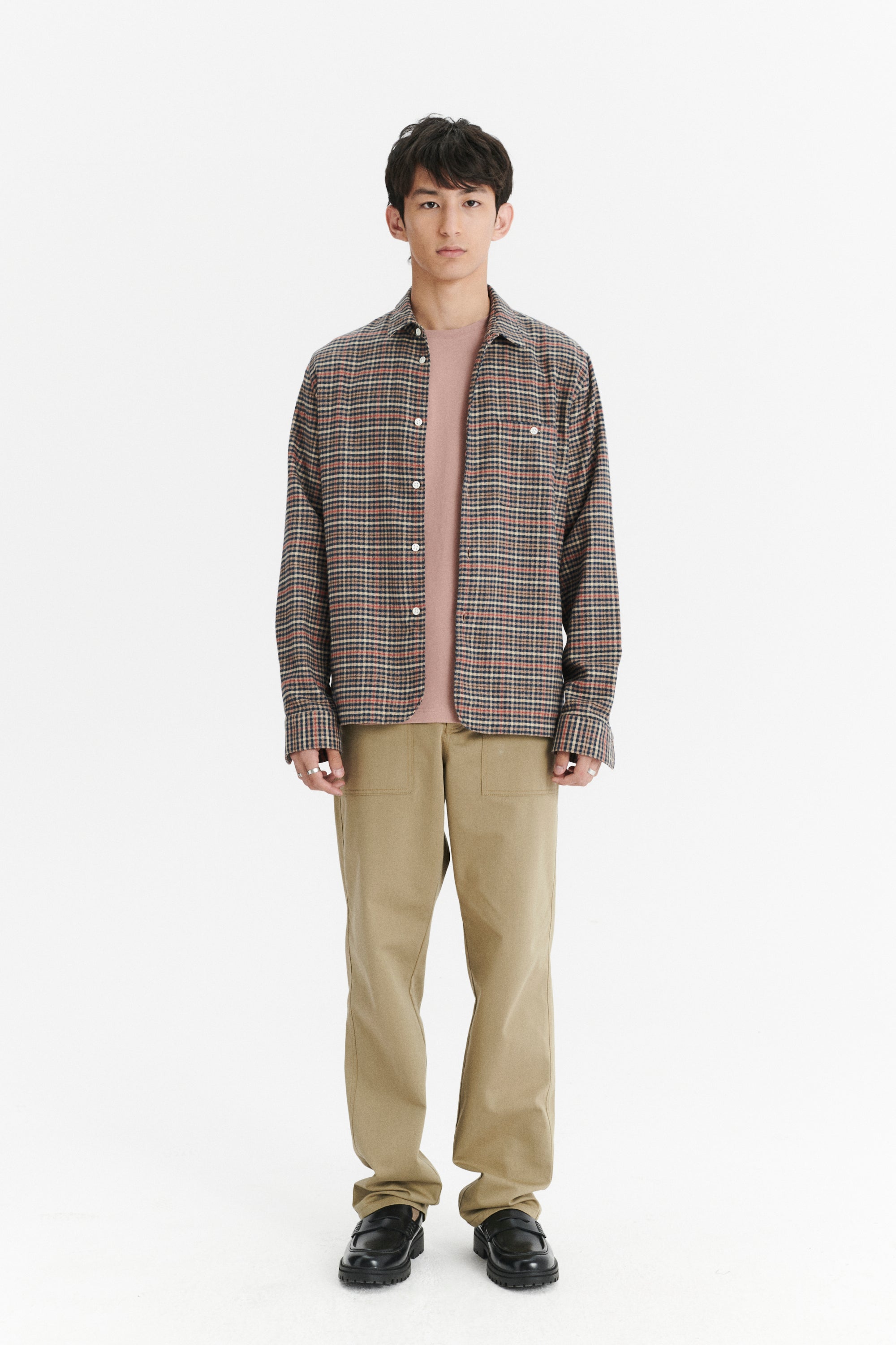 Strong Shirt in a Soft Red, Beige en Dark Blue Chequered Portuguese Cotton Flannel