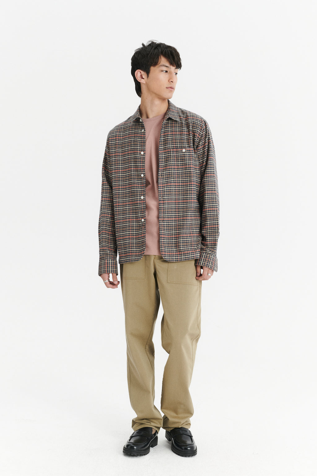 Strong Shirt in a Soft Red, Beige en Dark Blue Chequered Portuguese Cotton Flannel