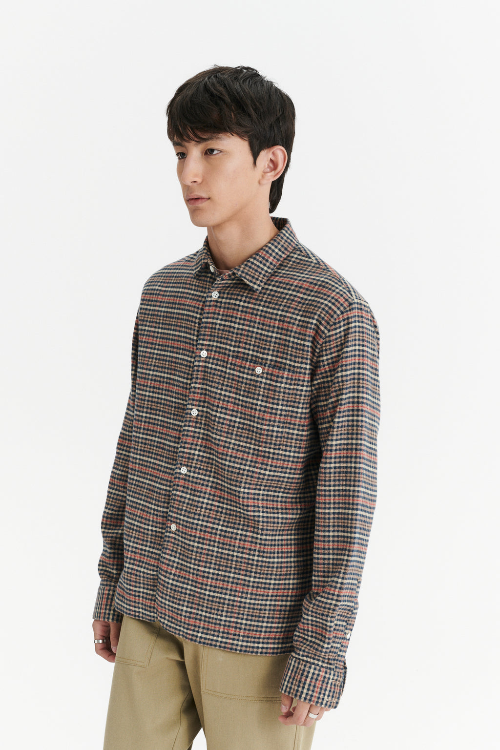 Strong Shirt in a Soft Red, Beige en Dark Blue Chequered Portuguese Cotton Flannel