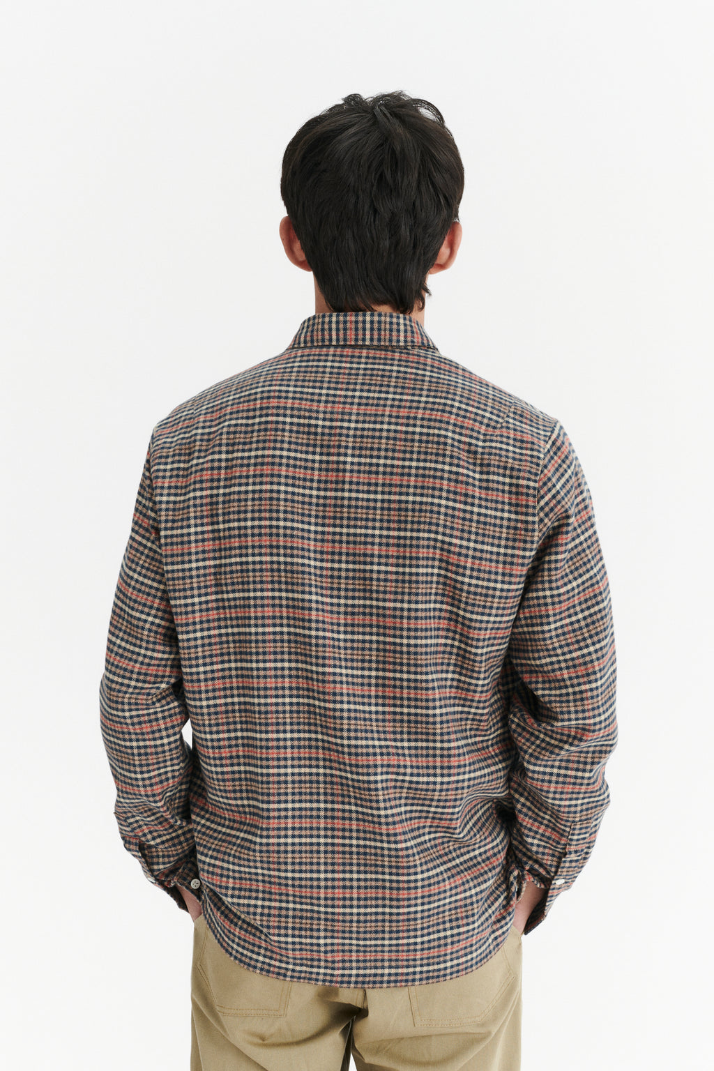 Strong Shirt in a Soft Red, Beige en Dark Blue Chequered Portuguese Cotton Flannel