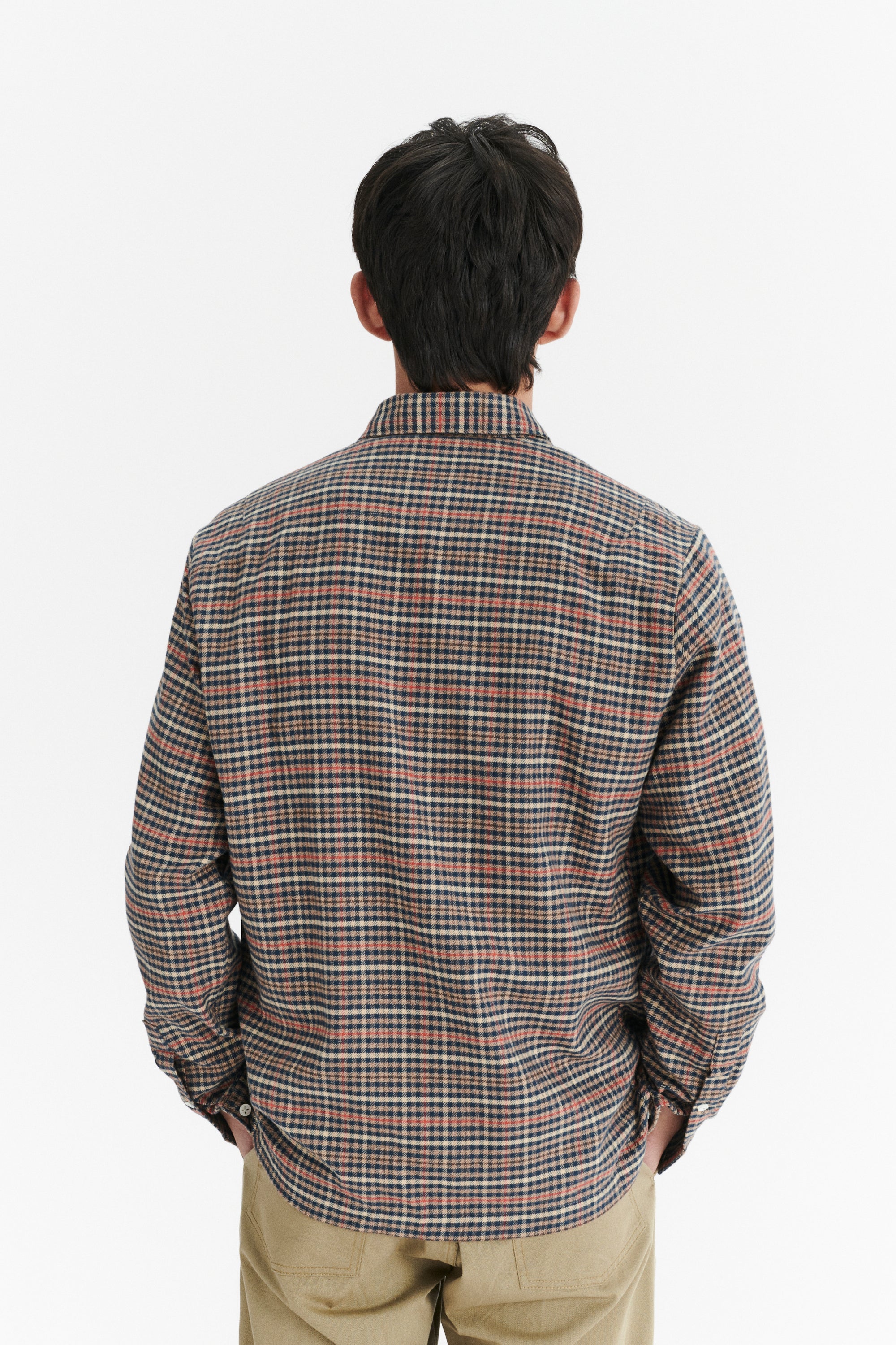 Strong Shirt in a Soft Red, Beige en Dark Blue Chequered Portuguese Cotton Flannel