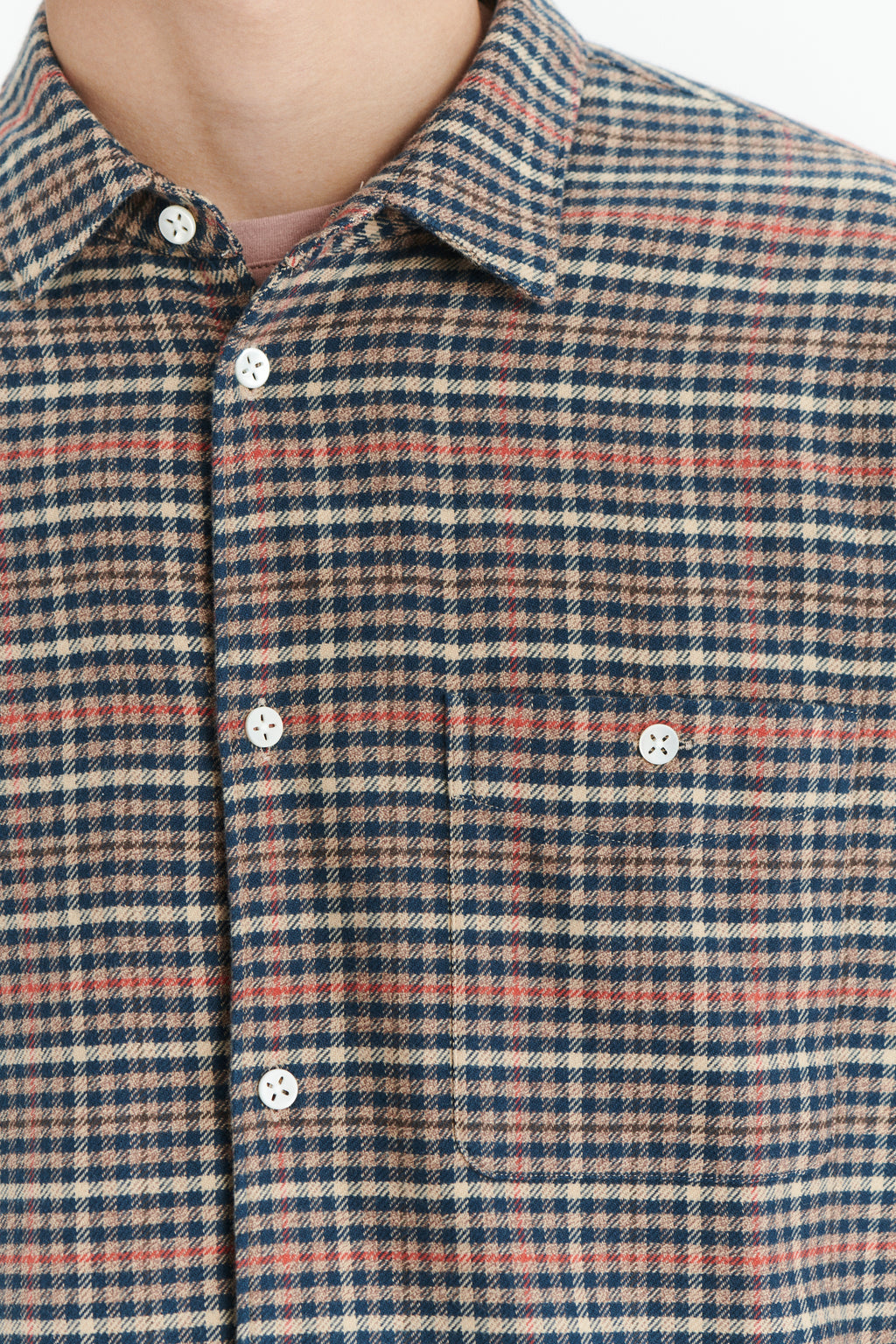 Strong Shirt in a Soft Red, Beige en Dark Blue Chequered Portuguese Cotton Flannel