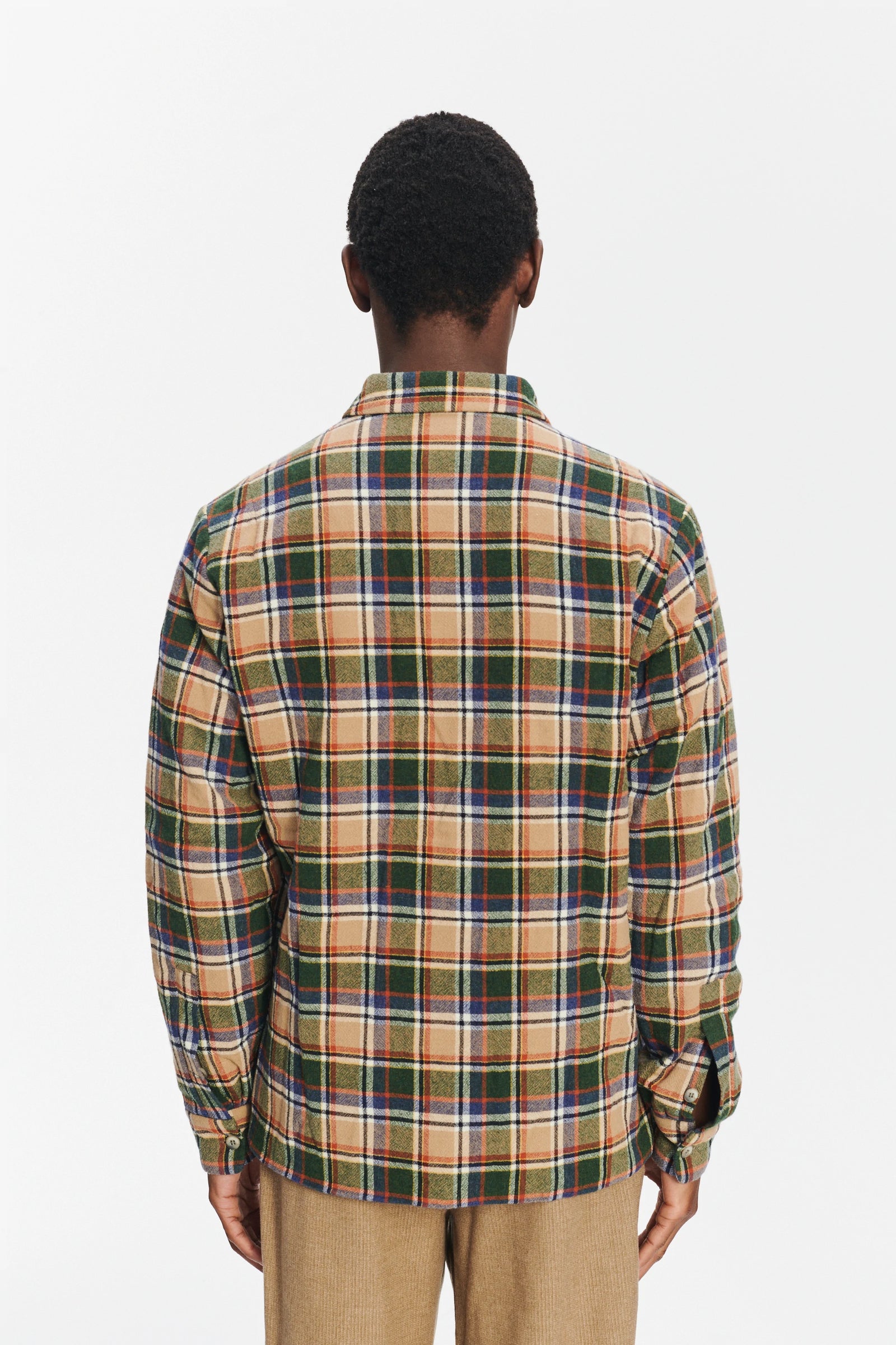 Insulated Jacket in a Chequered Green, Beige, Navy and Orange Soft High End Italian Virgin Wool with Freudenberg Insulation