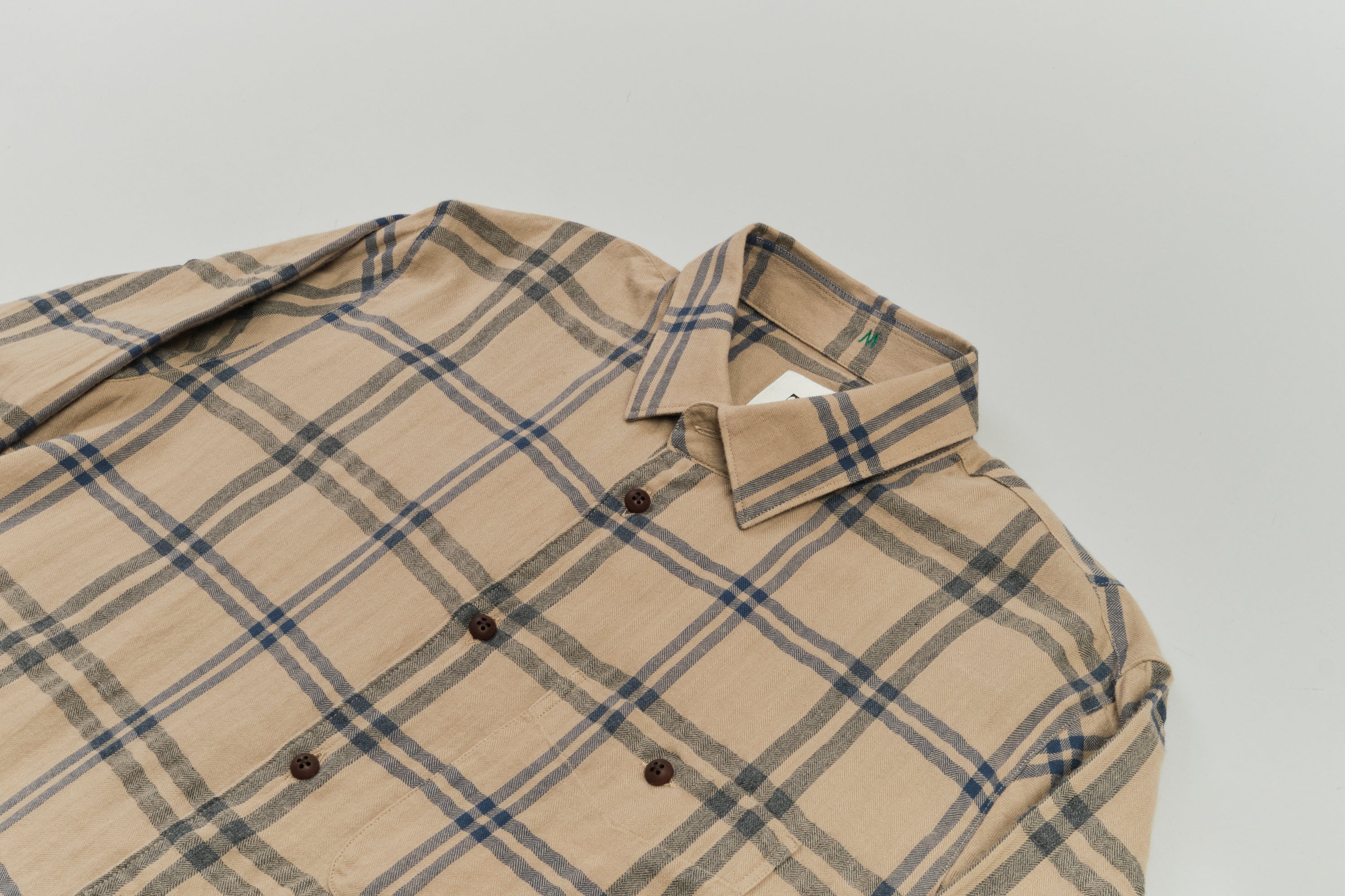 Strong Shirt in a Beige and Blue Chequered Fine Japanese Cotton Flannel