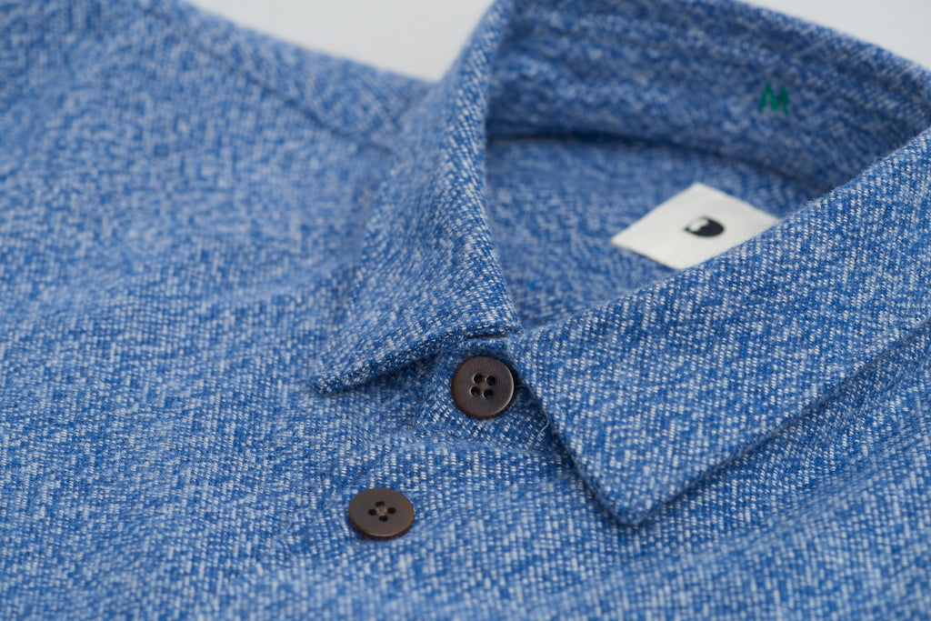 Strong Shirt in the Finest Mélange Blue Portuguese Cotton Flannel with Corozzo Buttons