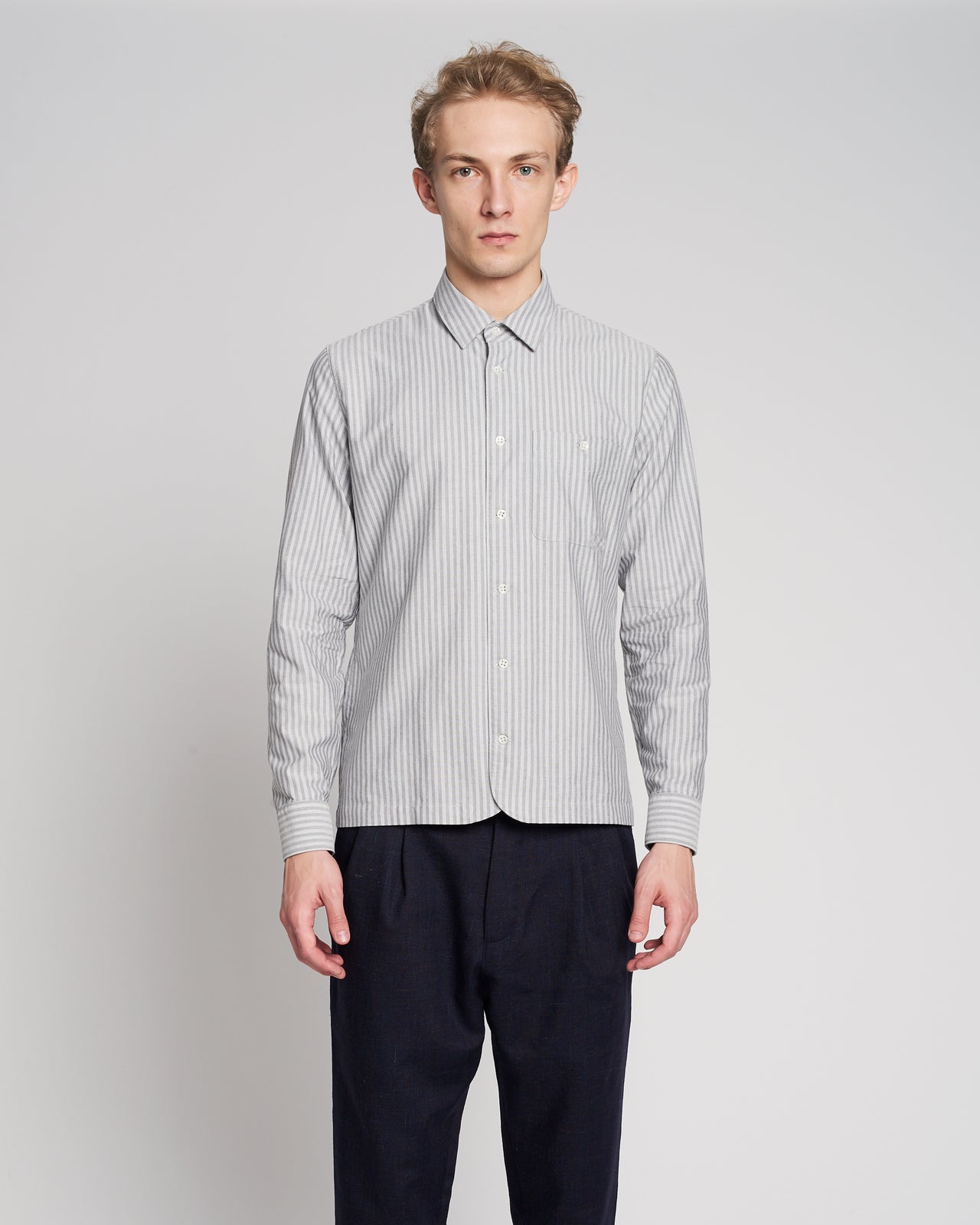 Strong Shirt in a Fine Grey Stripe Portuguese Cotton