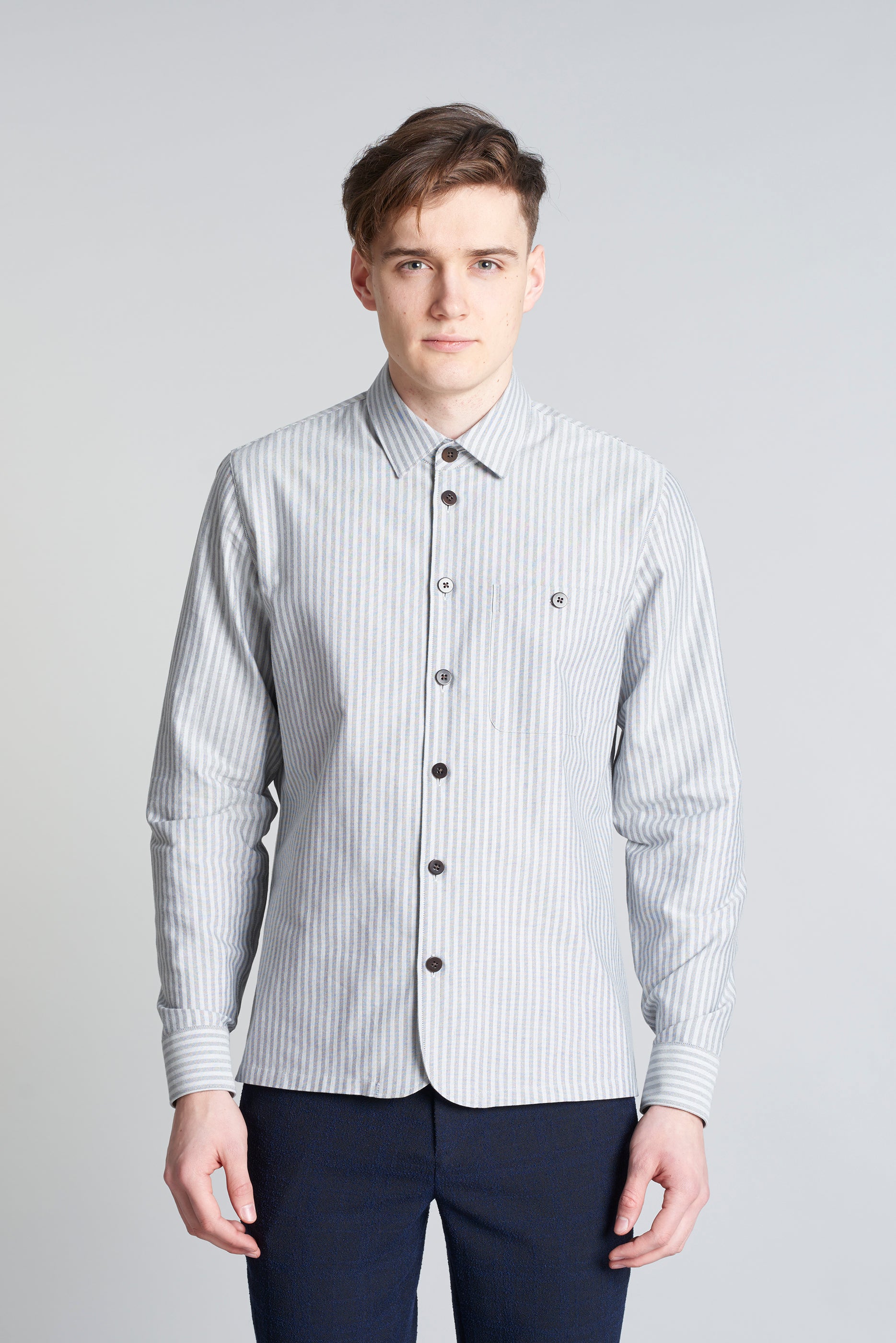 Strong Shirt in a Fine Grey Stripe Portuguese Cotton