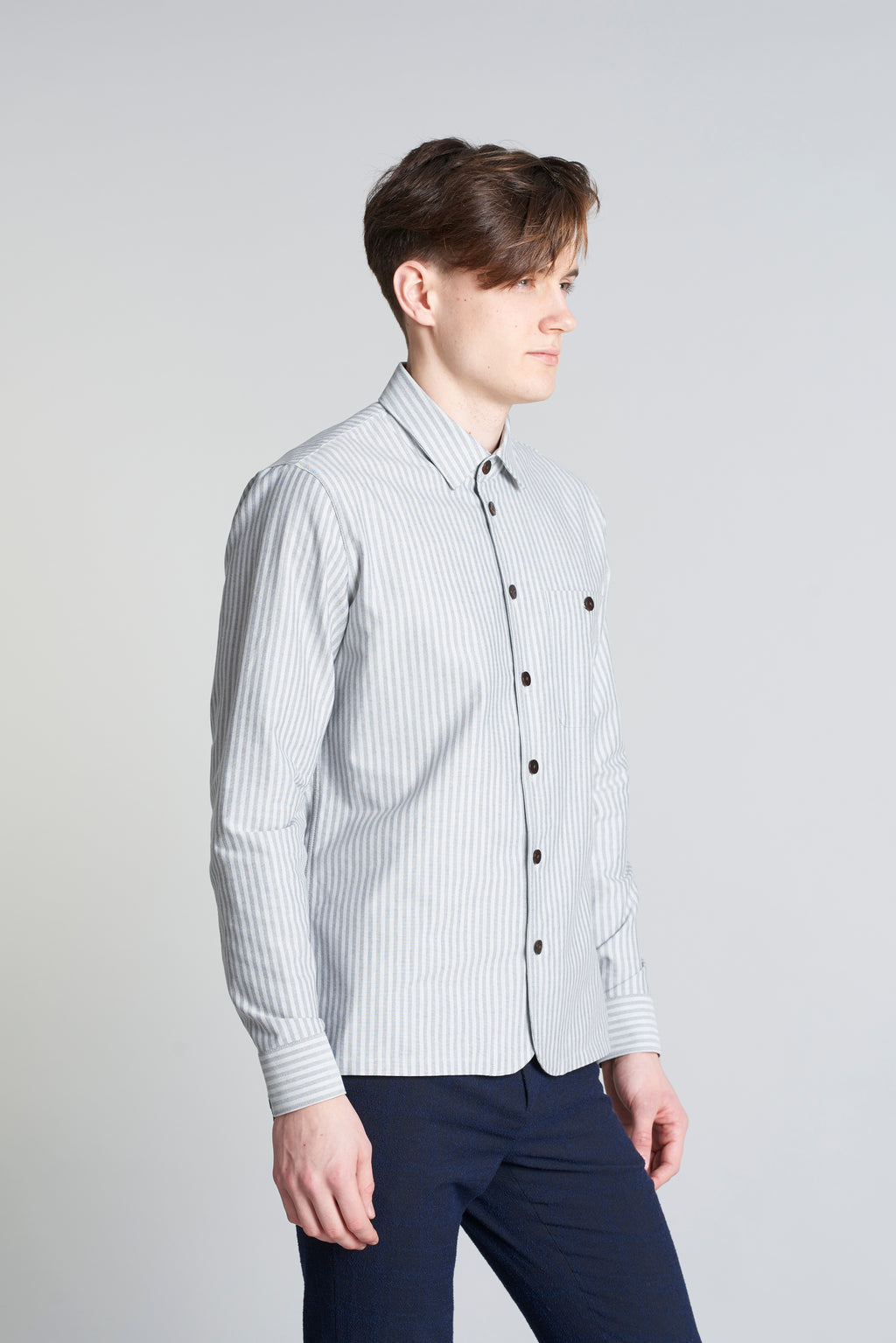 Strong Shirt in a Fine Grey Stripe Portuguese Cotton