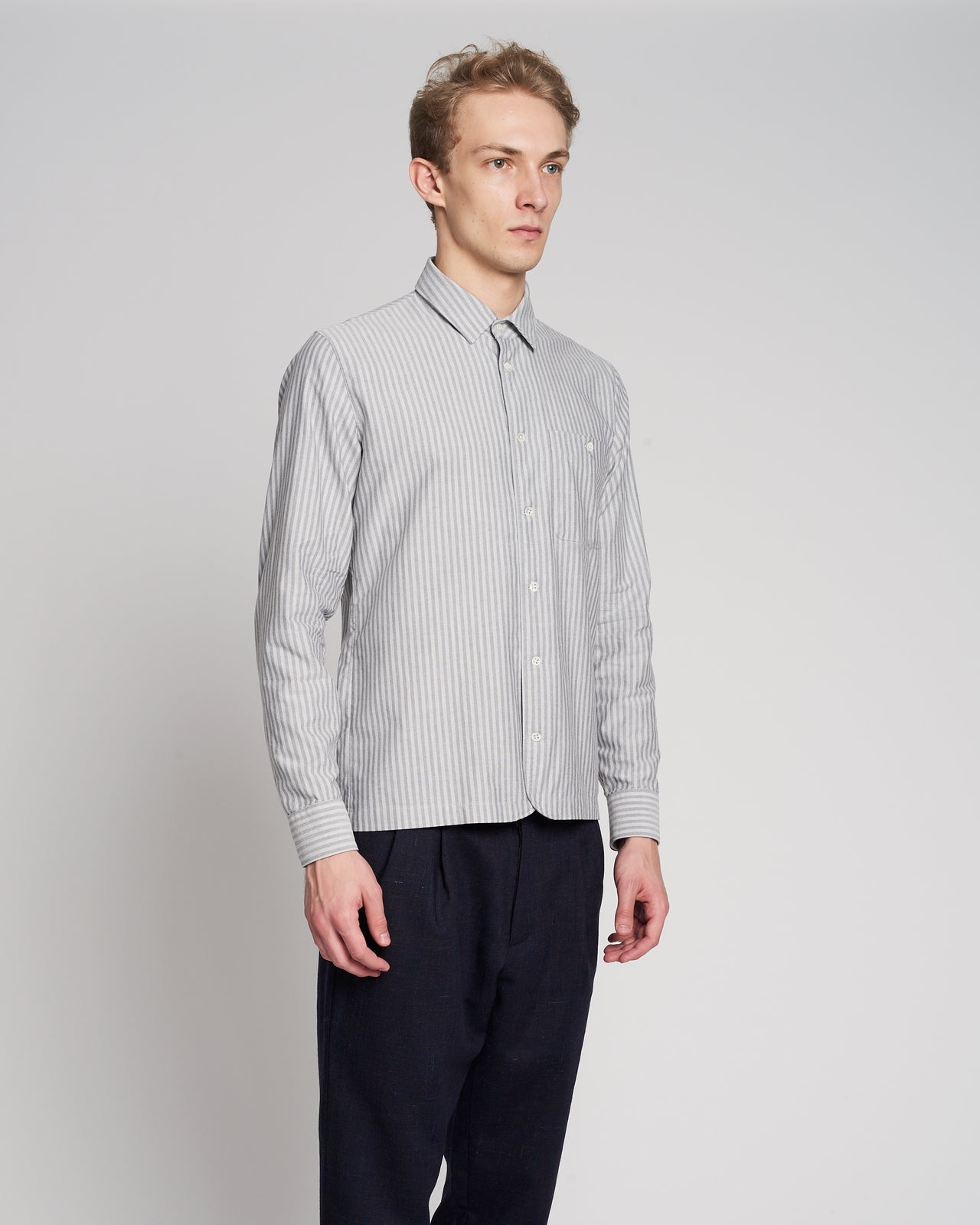 Strong Shirt in a Fine Grey Stripe Portuguese Cotton