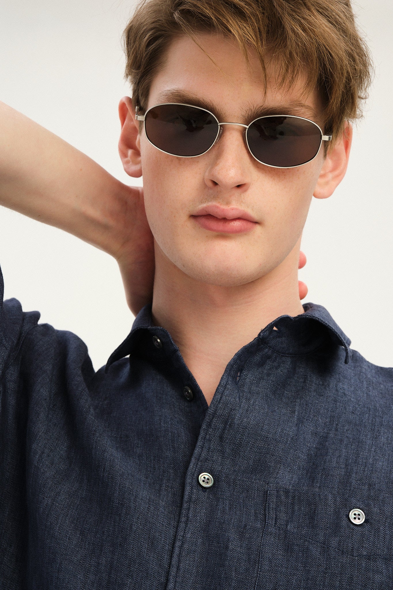 Strong Shirt in a Navy Blue Micro Herringbone Italian Cotton
