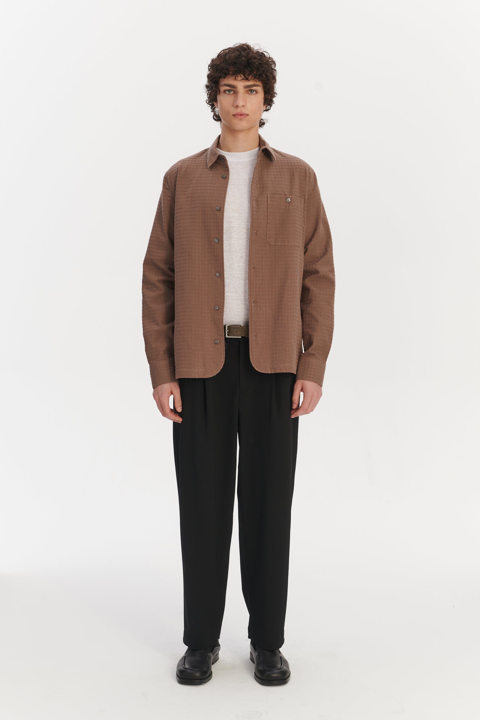 Strong Shirt in a Brown Waffle Textured Portuguese Cotton