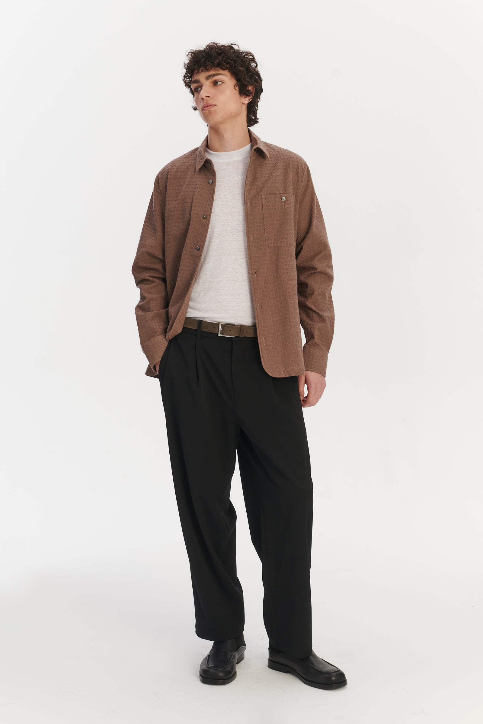 Strong Shirt in a Brown Waffle Textured Portuguese Cotton