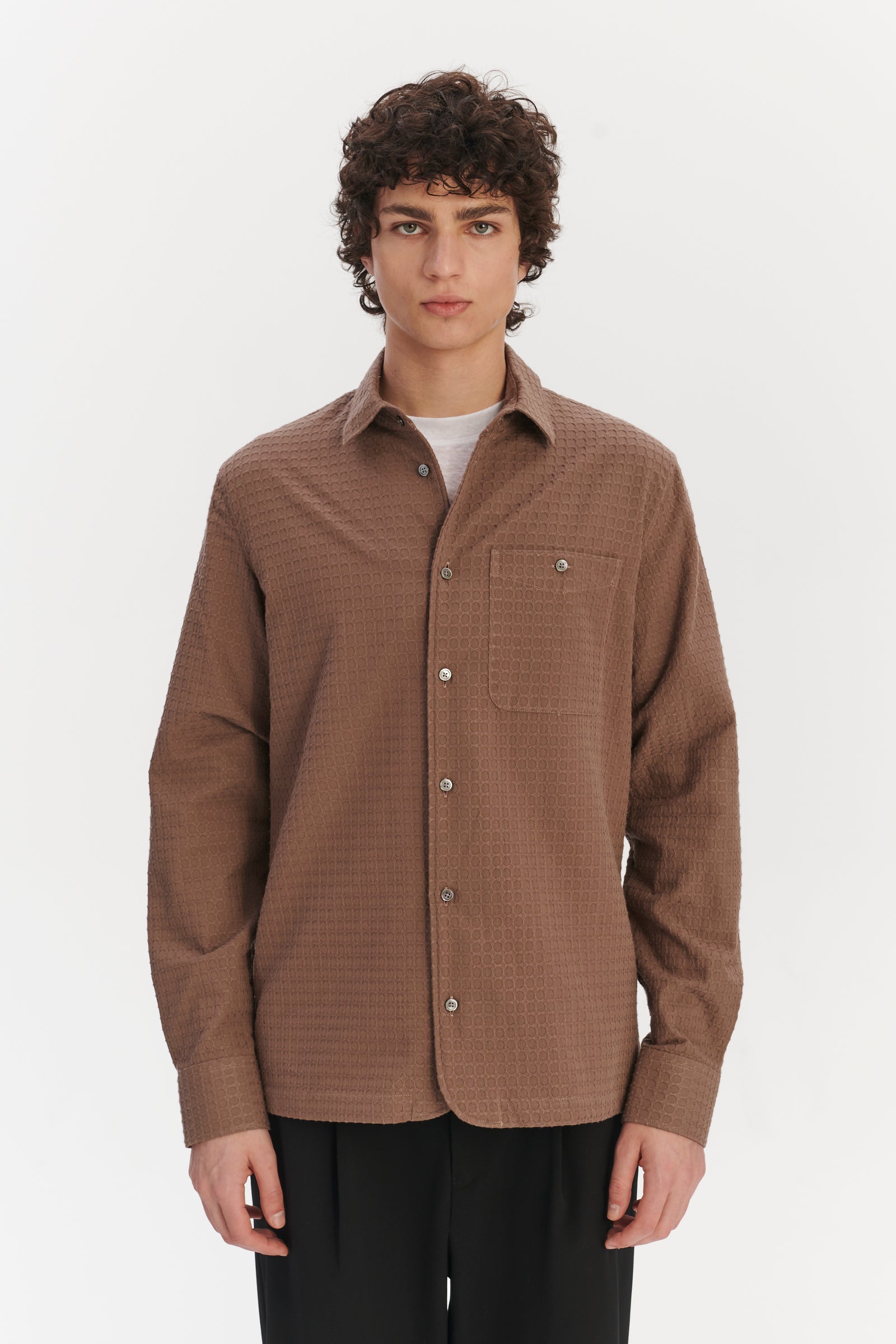 Strong Shirt in a Brown Waffle Textured Portuguese Cotton