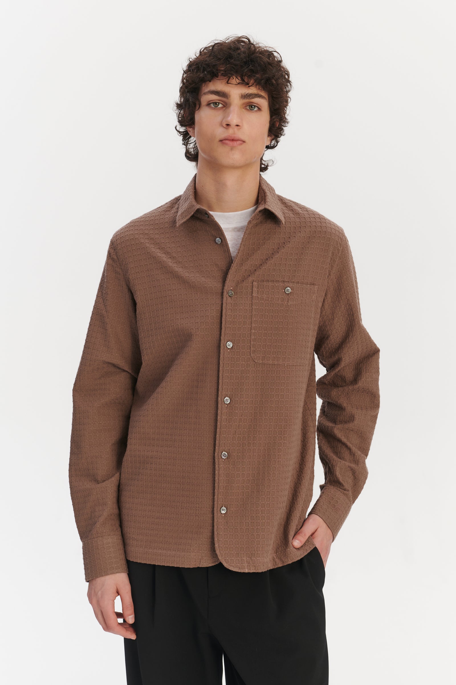 Strong Shirt in a Brown Waffle Textured Portuguese Cotton