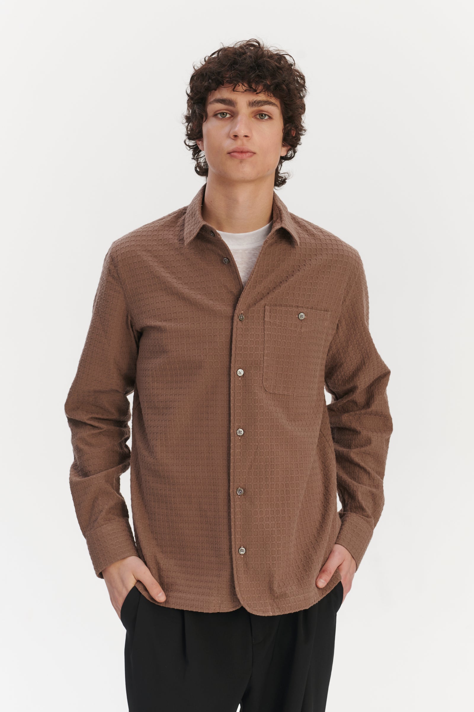 Strong Shirt in a Brown Waffle Textured Portuguese Cotton