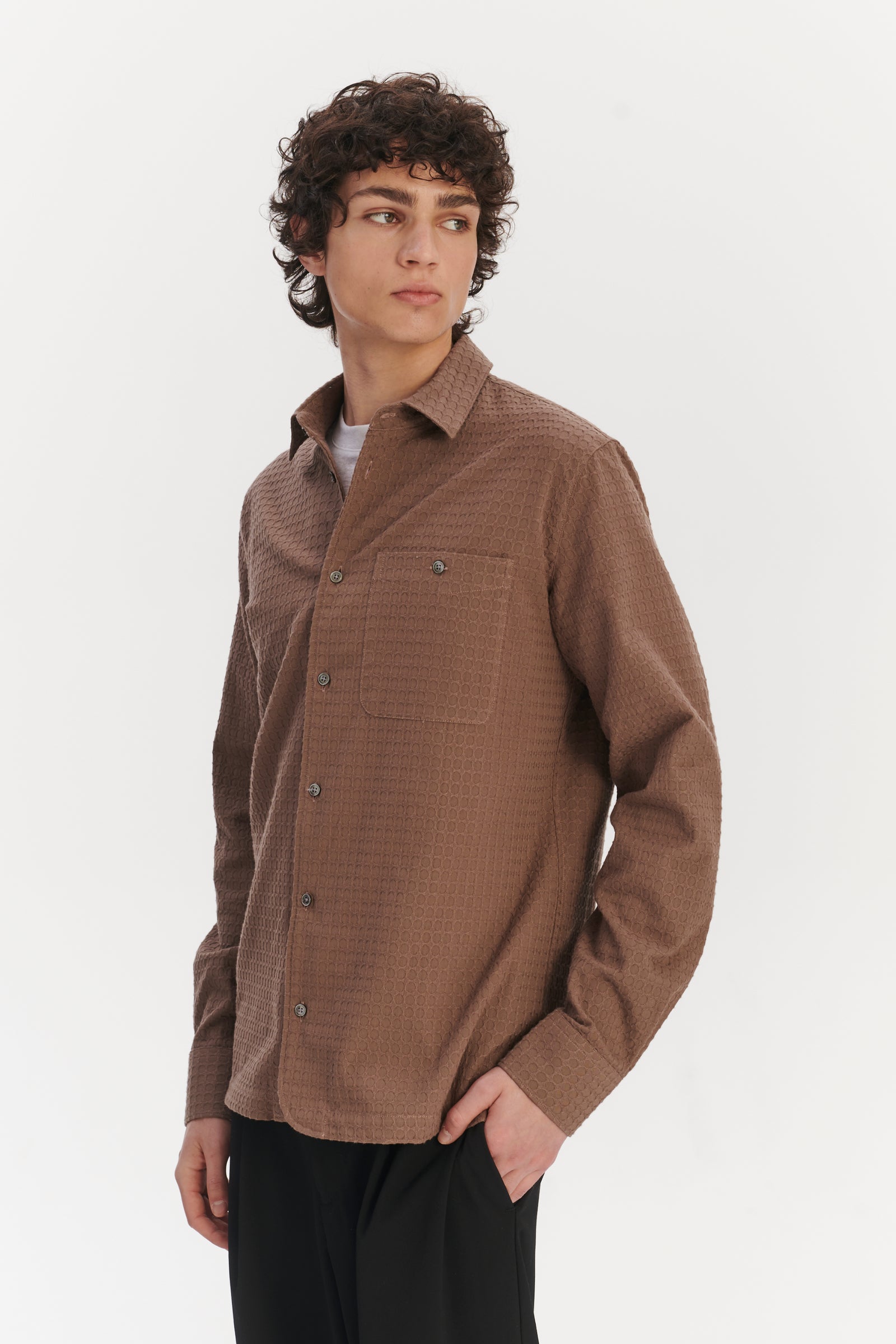 Strong Shirt in a Brown Waffle Textured Portuguese Cotton