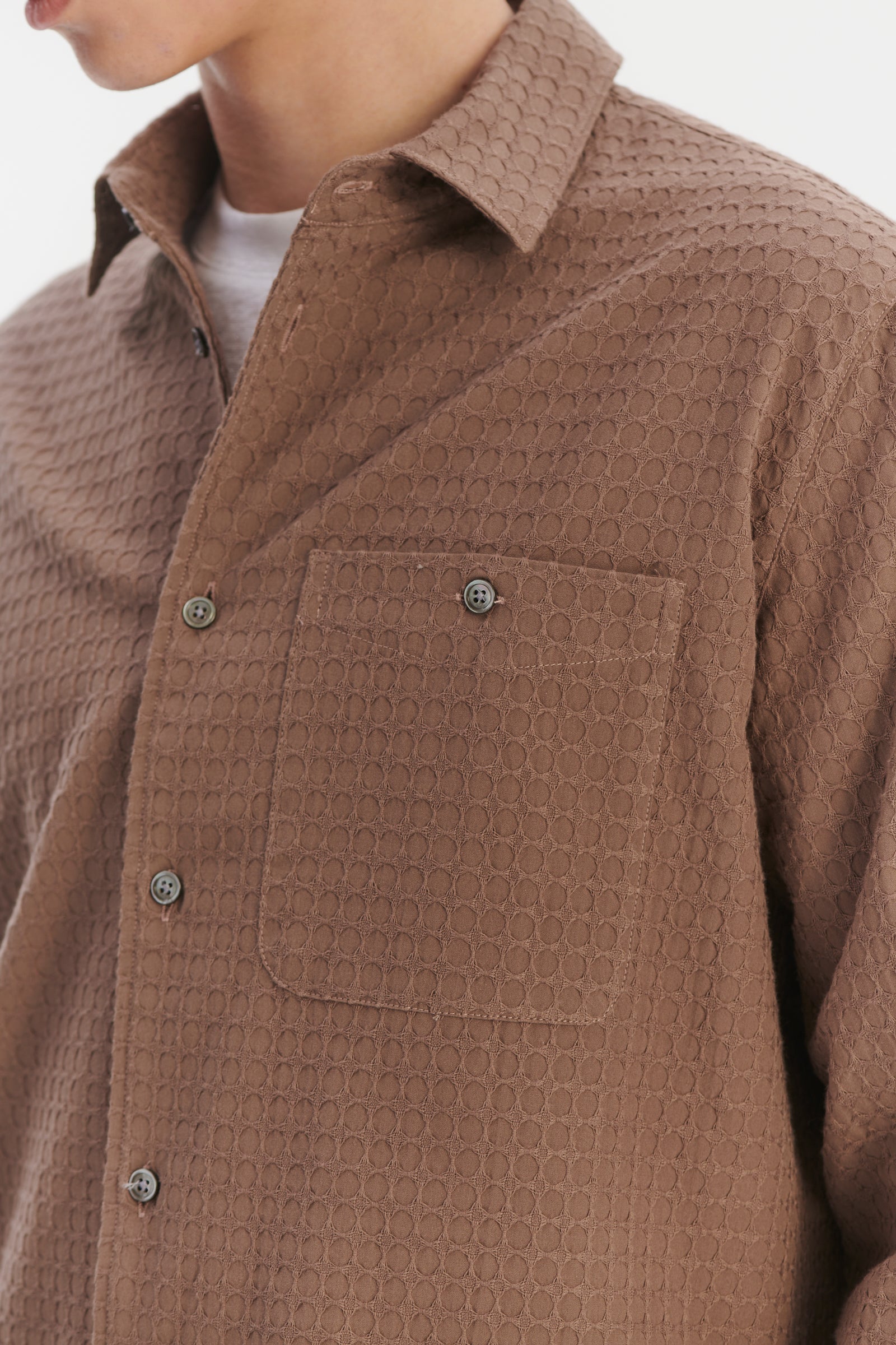 Strong Shirt in a Brown Waffle Textured Portuguese Cotton