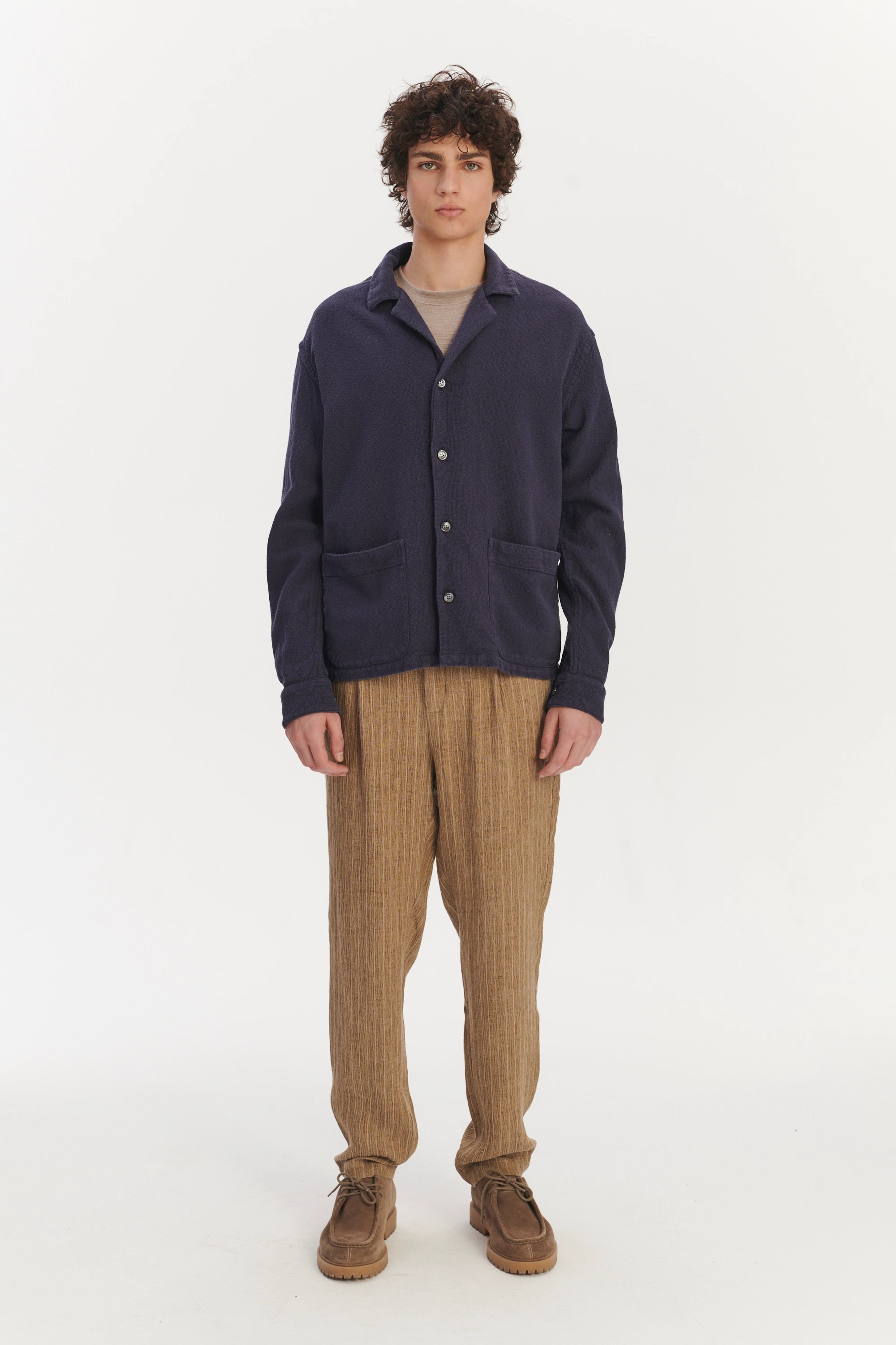 Workwear Overshirt in a Navy Blue Structural Portuguese Cotton