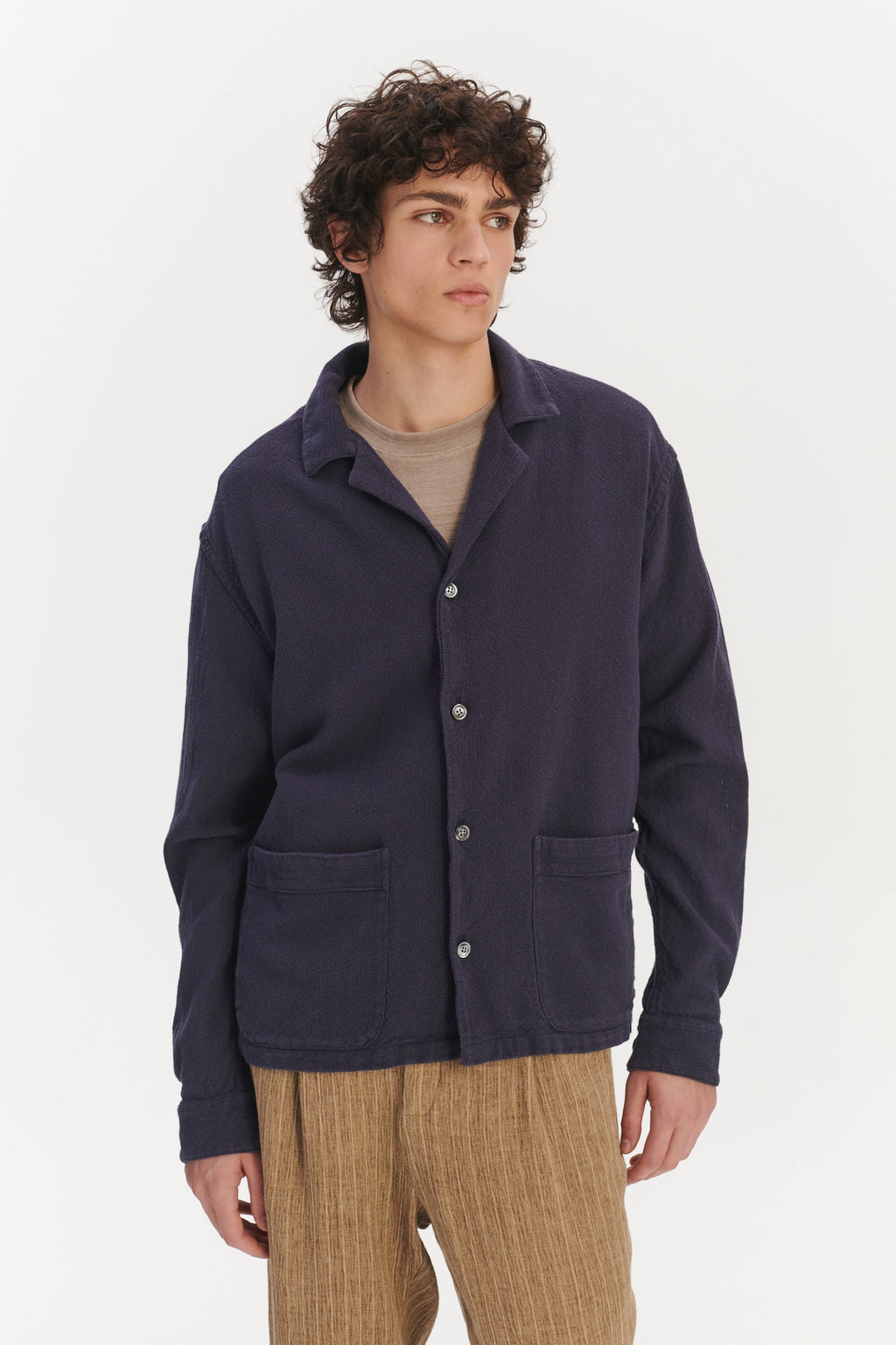 Workwear Overshirt in a Navy Blue Structural Portuguese Cotton
