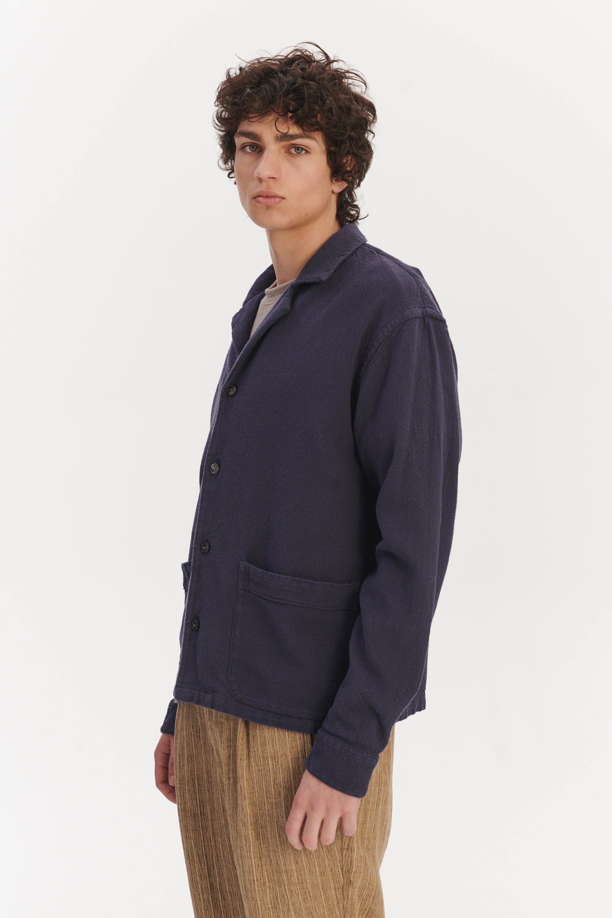 Workwear Overshirt in a Navy Blue Structural Portuguese Cotton