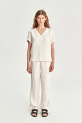 Relaxed Top in a Double Sided Off-White Fatigue Italian Linen