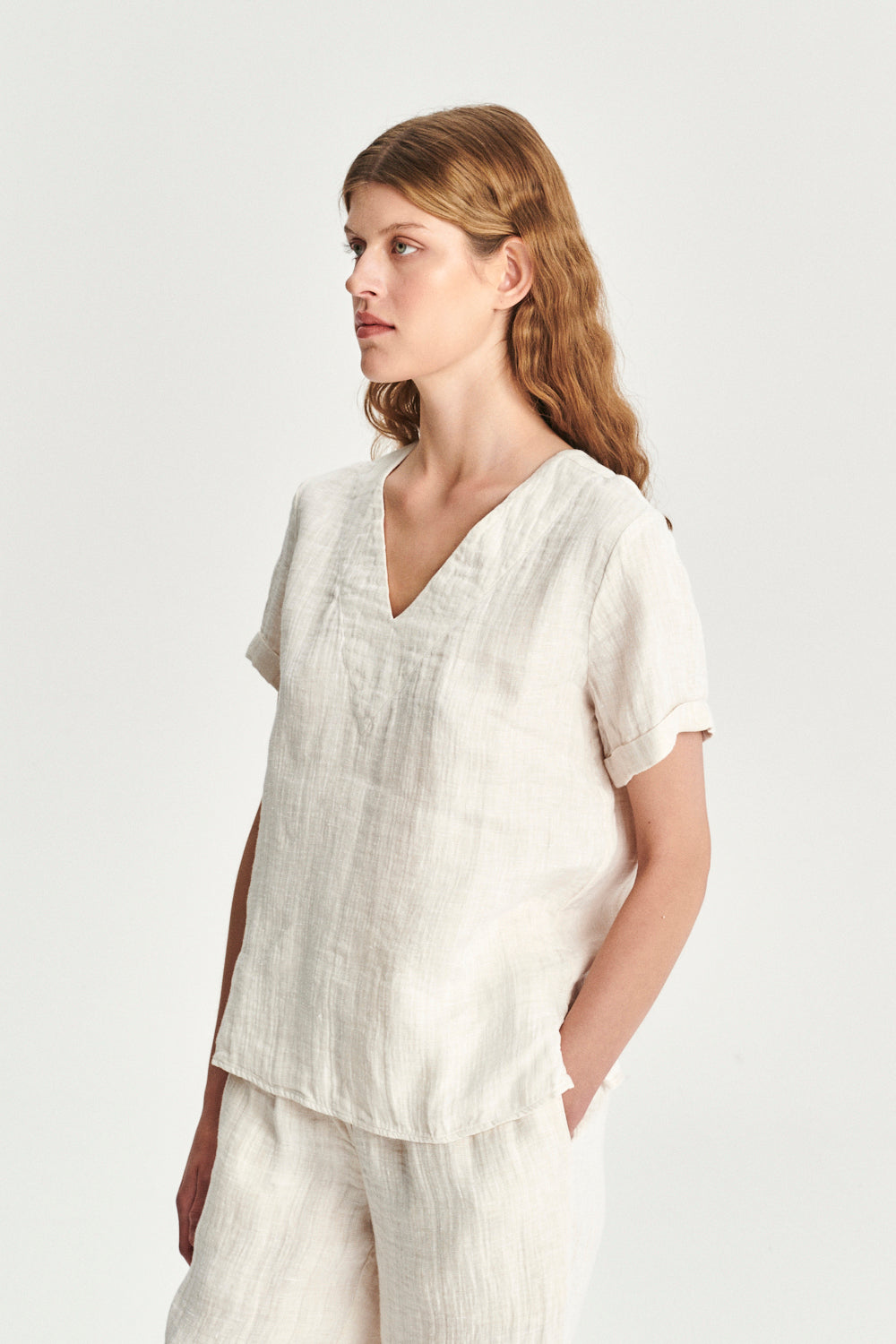 Relaxed Top in a Double Sided Off-White Fatigue Italian Linen