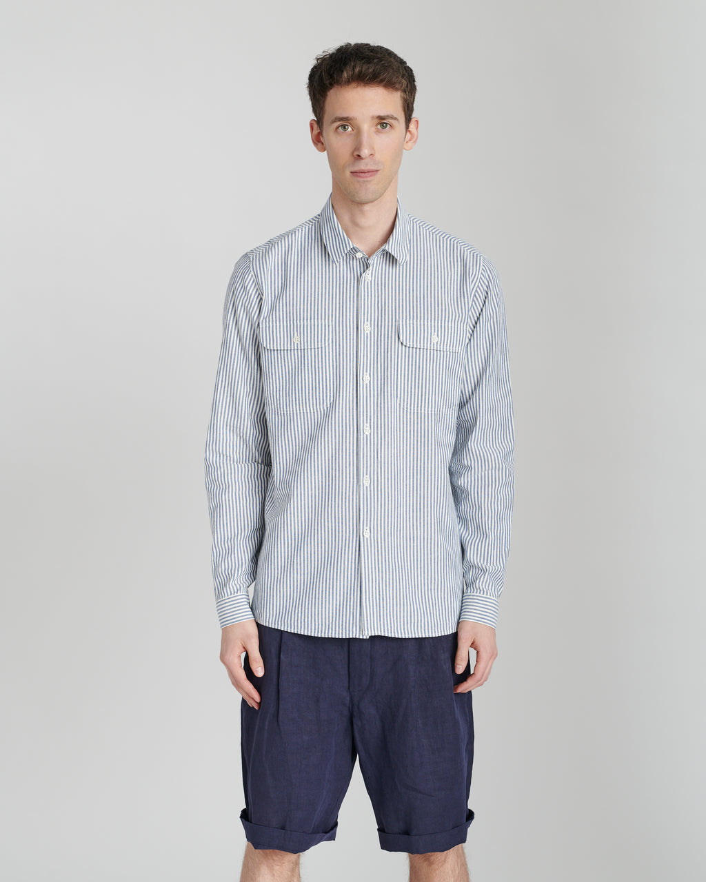 Proper Double Pocket Shirt in a Striped Portuguese Cotton
