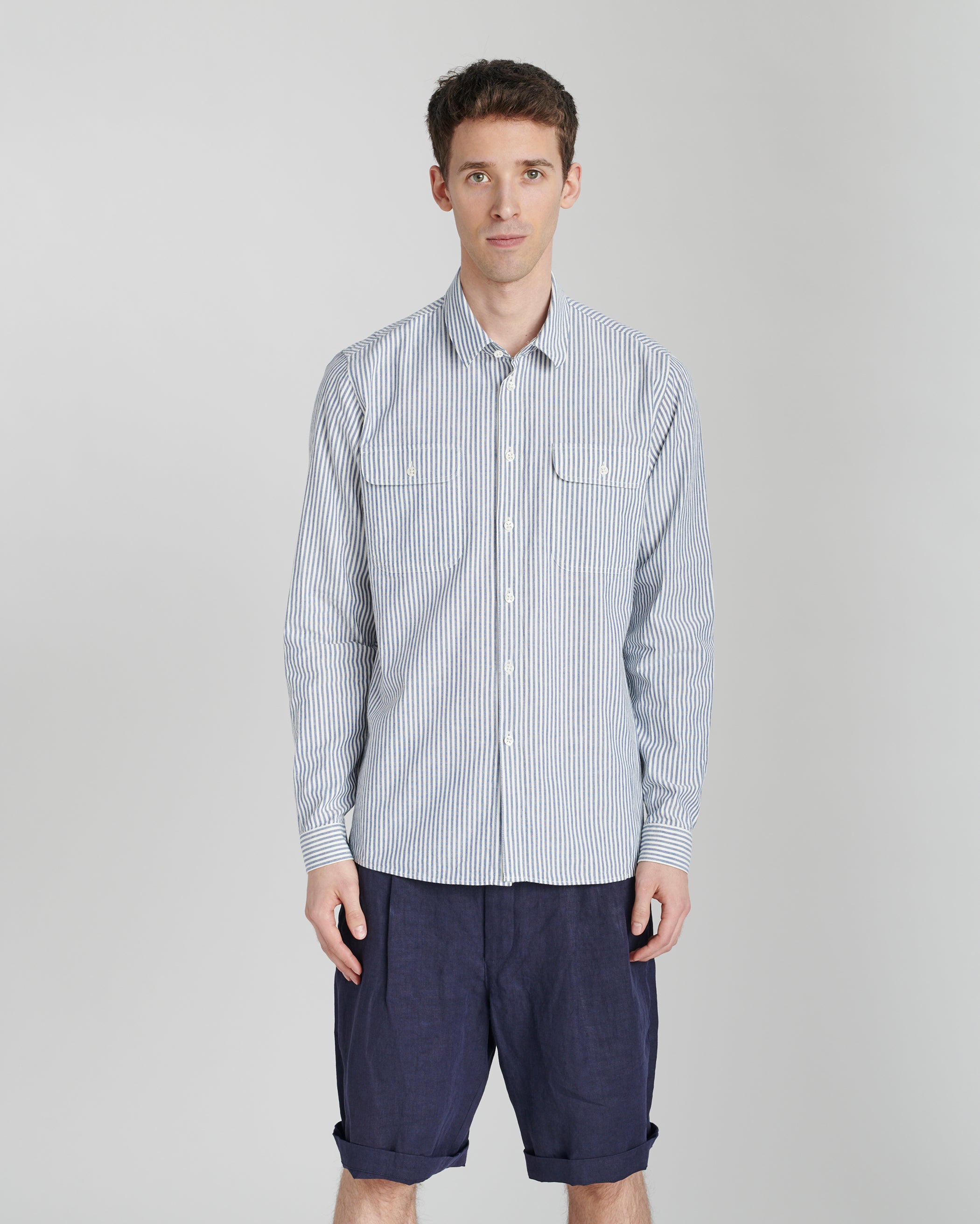 Proper Double Pocket Shirt in a Striped Portuguese Cotton