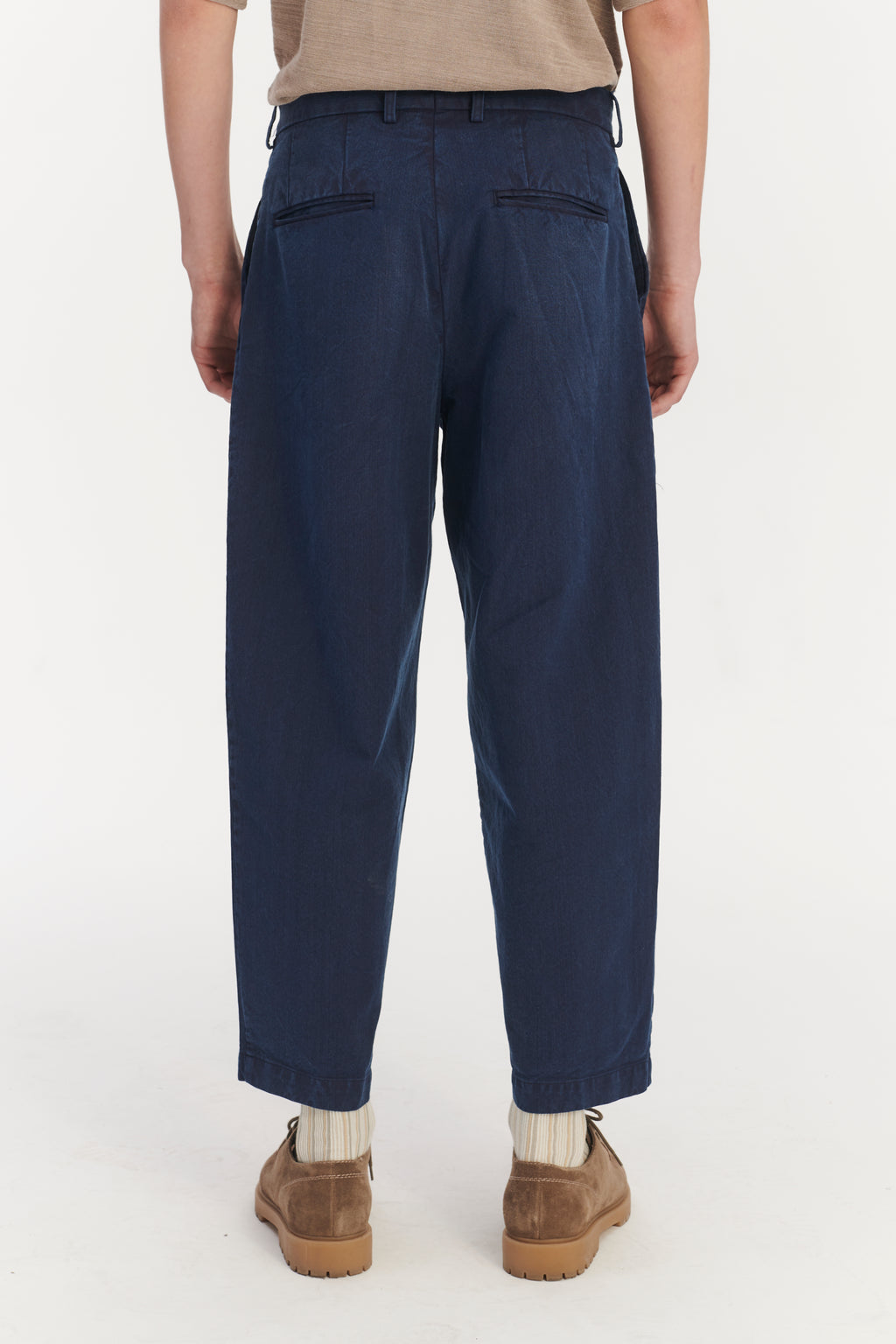 Cropped Trousers in a Navy Blue Rinsed Italian Cotton Denim - Made to Order