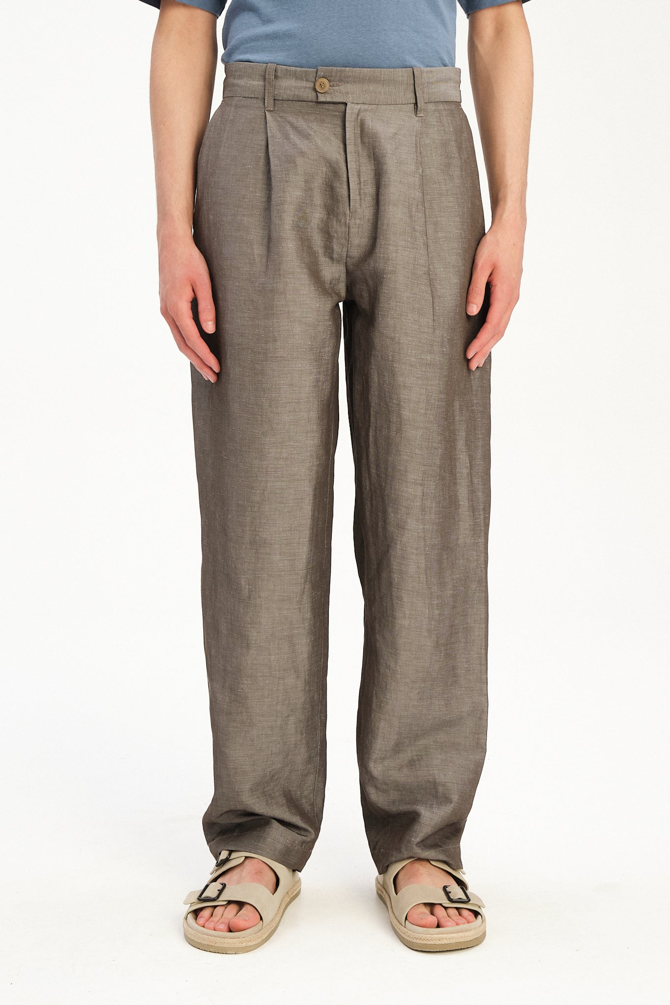 Amsterdam Trousers in a Silver Brown Italian Blend of Cotton and Linen