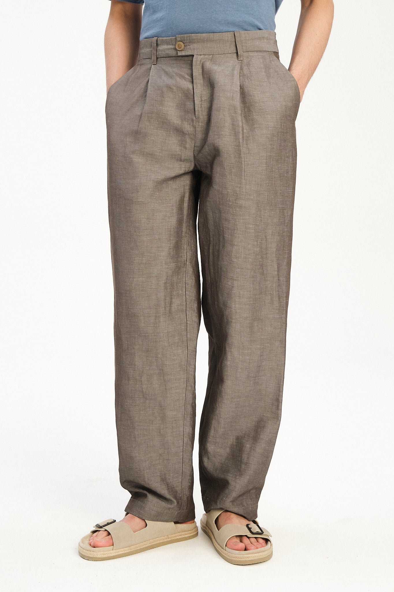 Amsterdam Trousers in a Silver Brown Italian Blend of Cotton and Linen