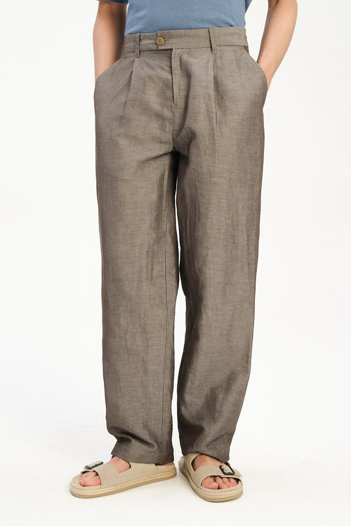 Amsterdam Trousers in a Brown Italian Blend of Cotton and Linen