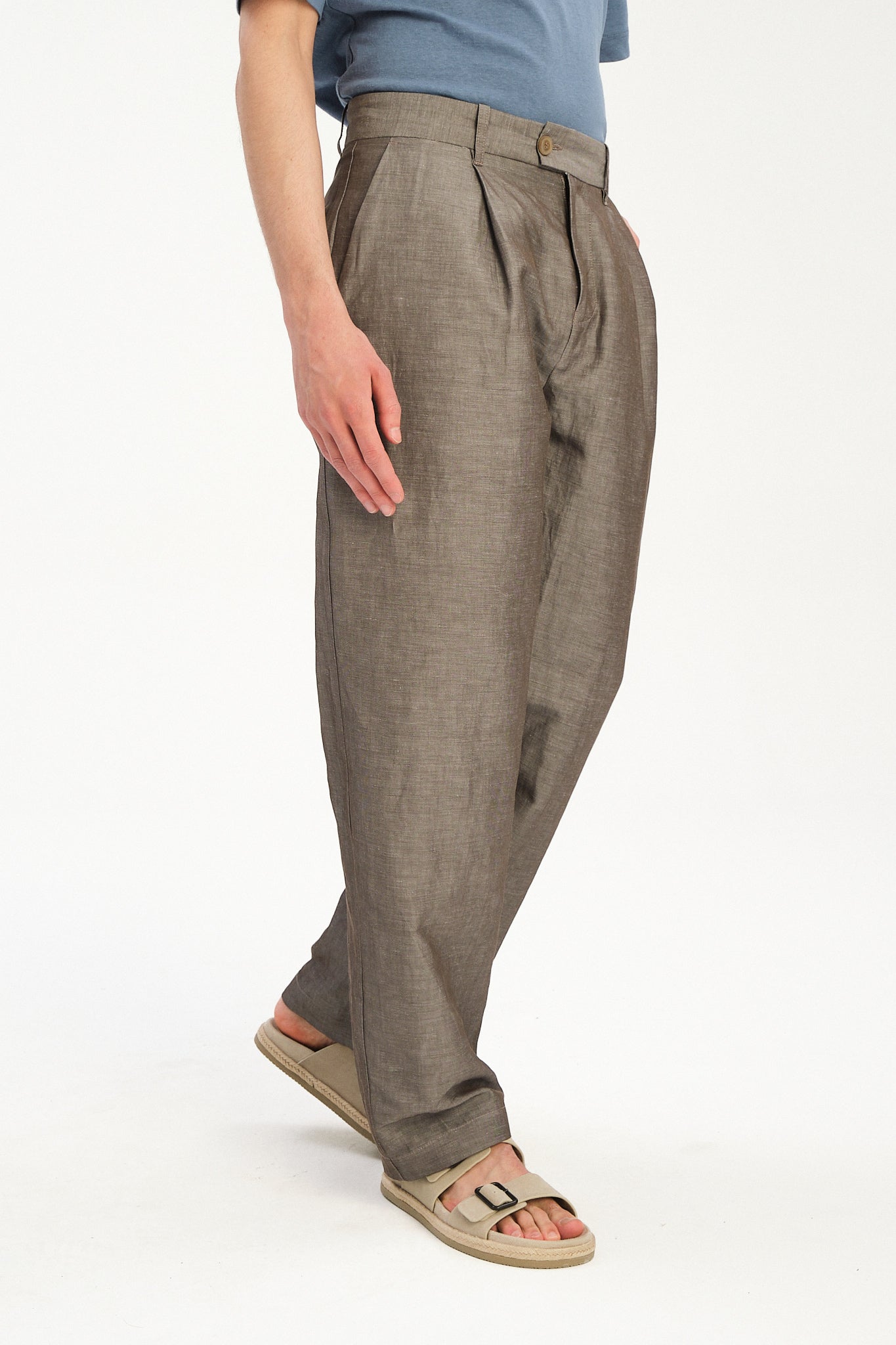 Amsterdam Trousers in a Silver Brown Italian Blend of Cotton and Linen