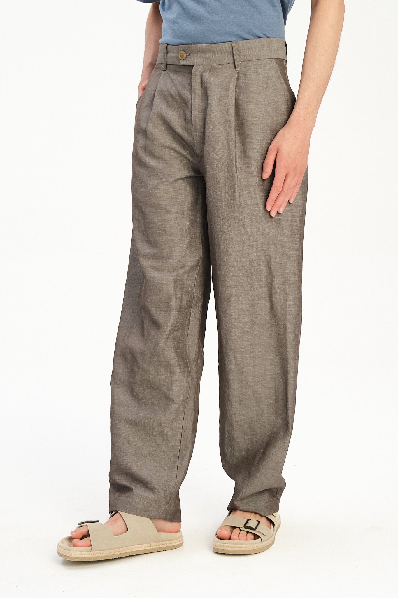 Amsterdam Trousers in a Silver Brown Italian Blend of Cotton and Linen