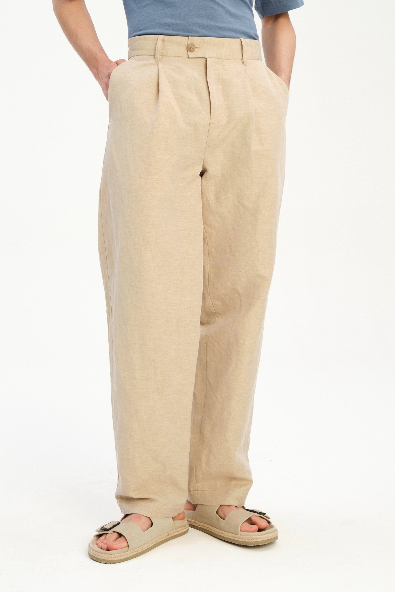 Amsterdam Trousers in a Natural Beige Italian Blend of Cotton and Linen