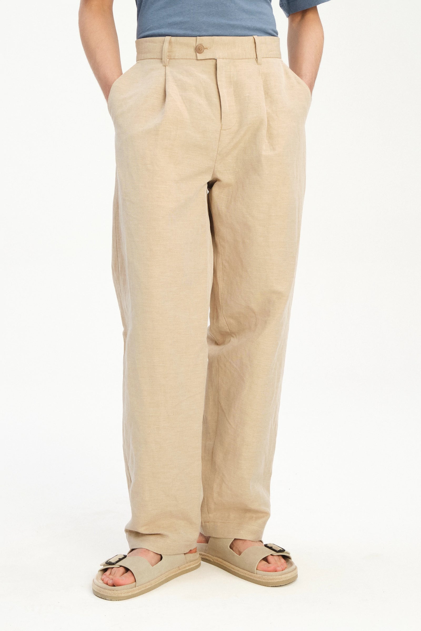 Amsterdam Trousers in a Natural Beige Italian Blend of Cotton and Linen